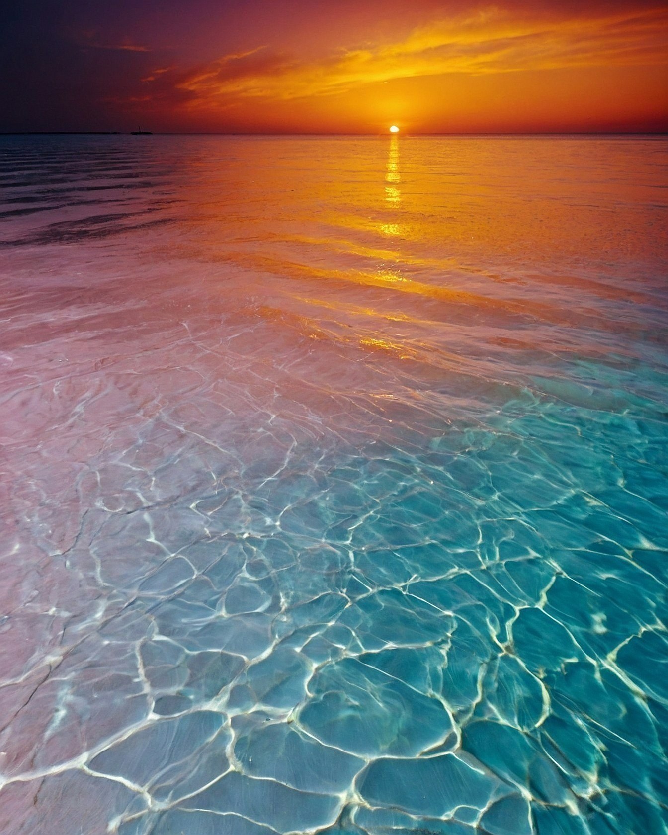 Shimmering water patterns under a painted sky
