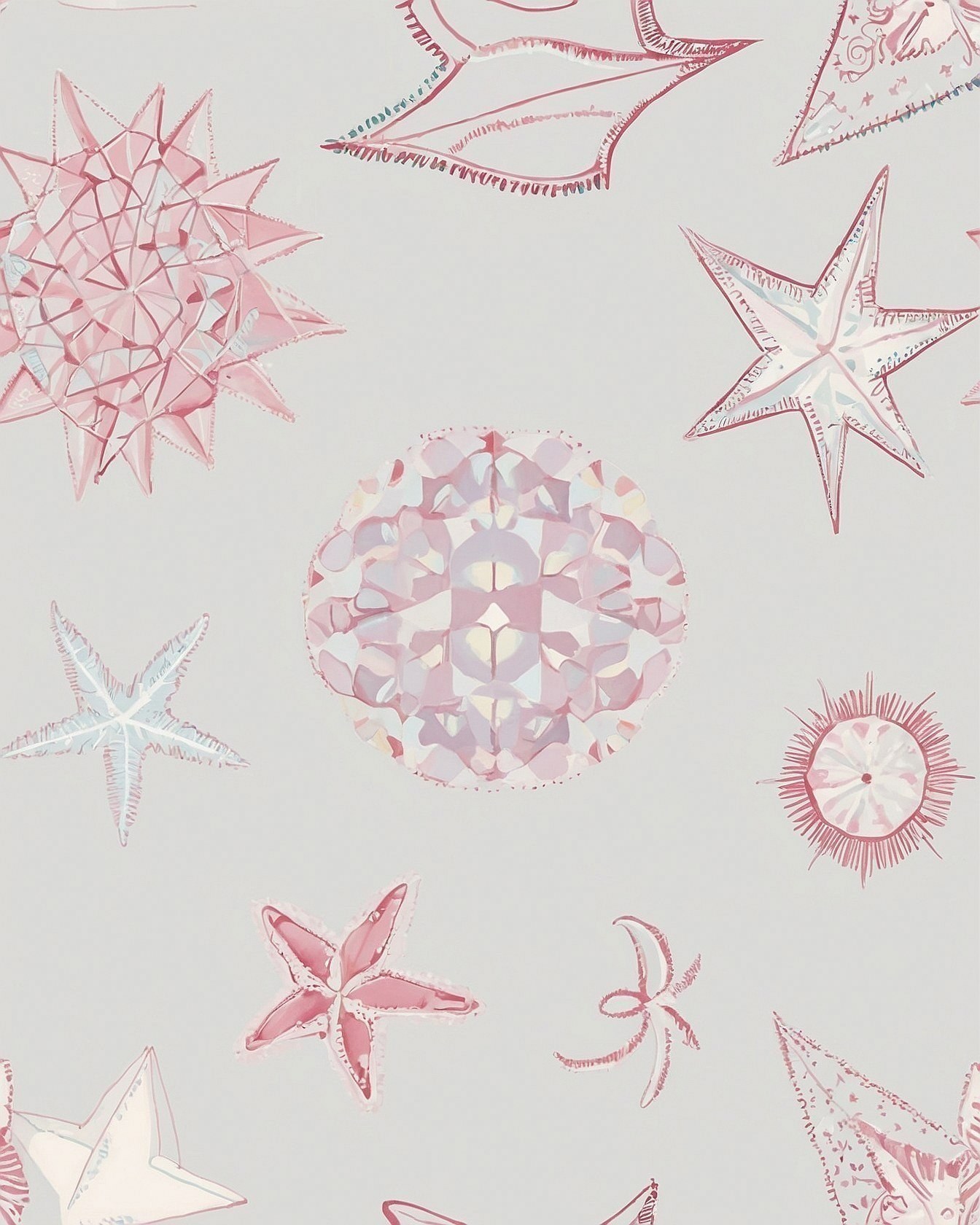Soft Pink Marine Life on Pale Gray Backdrop