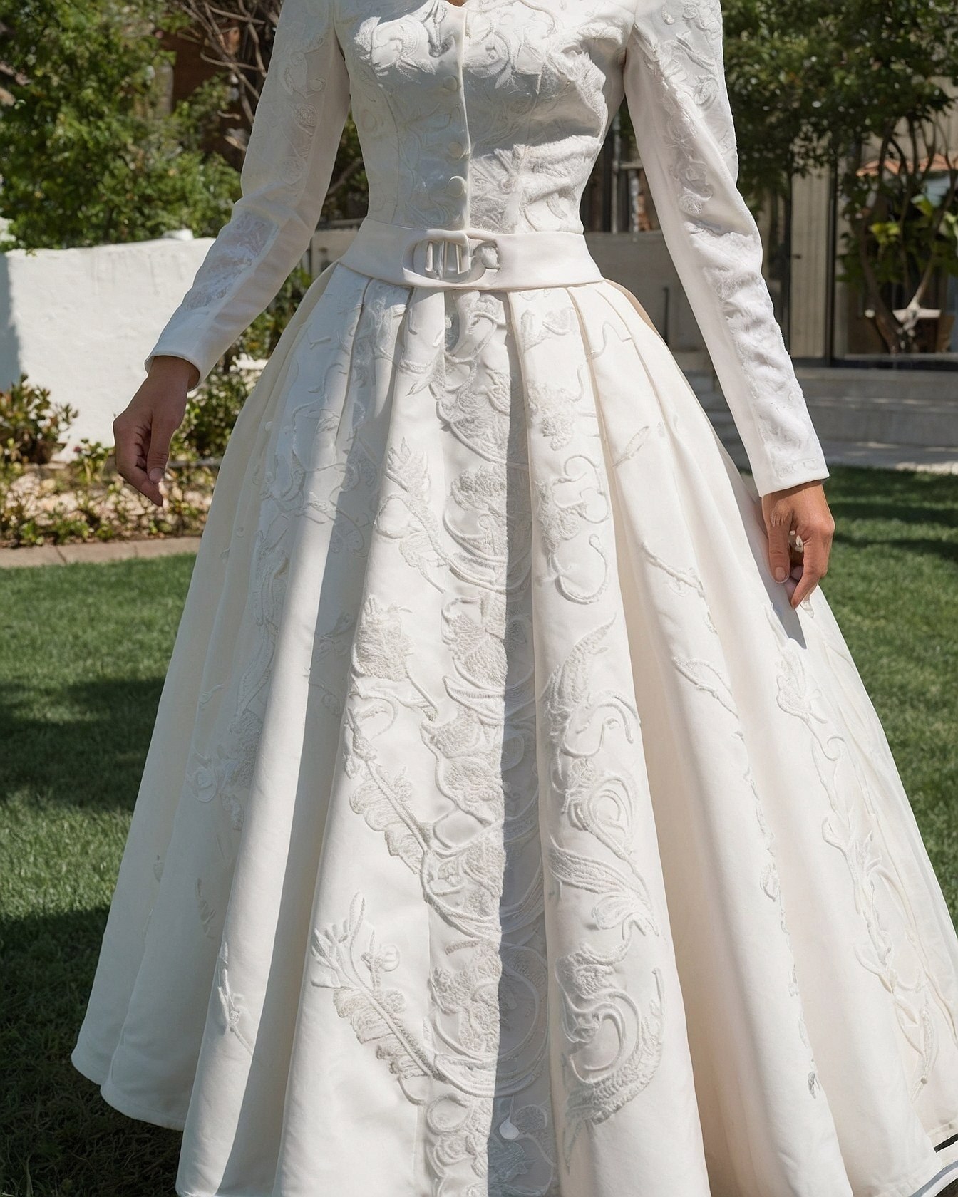 Intricate Embroidery on a Structured White Dress