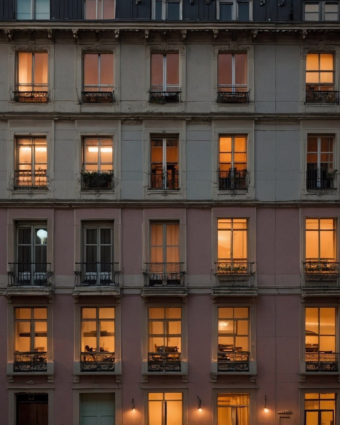 Illuminated Windows on a Dusk Facade