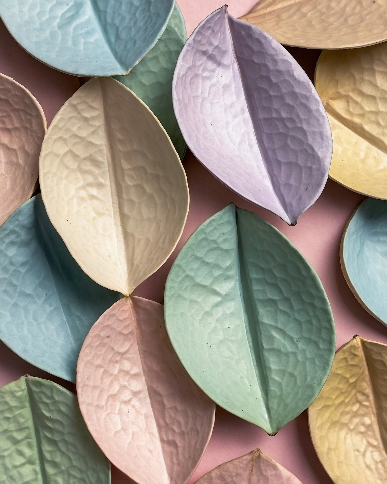 Overhead View of Textured Leaf Dishes