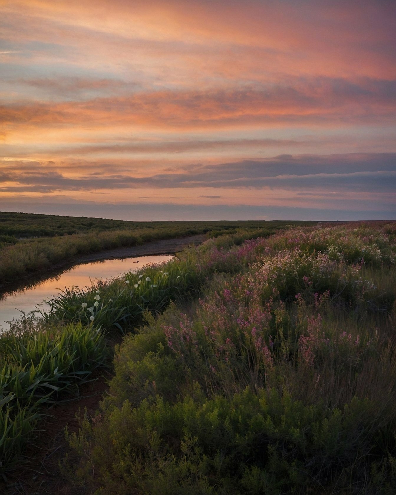 Dusk painted skies over a wild meadow