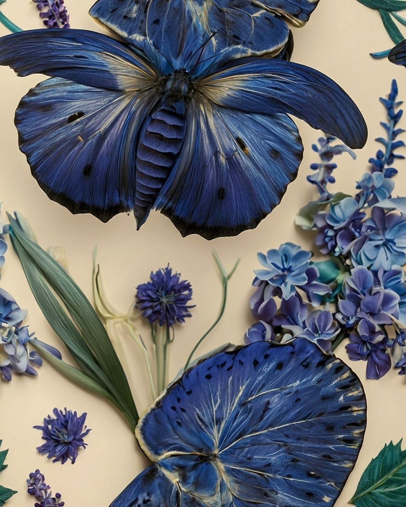 Intricate Blue Butterflies Amongst Lavender and Cornflowers