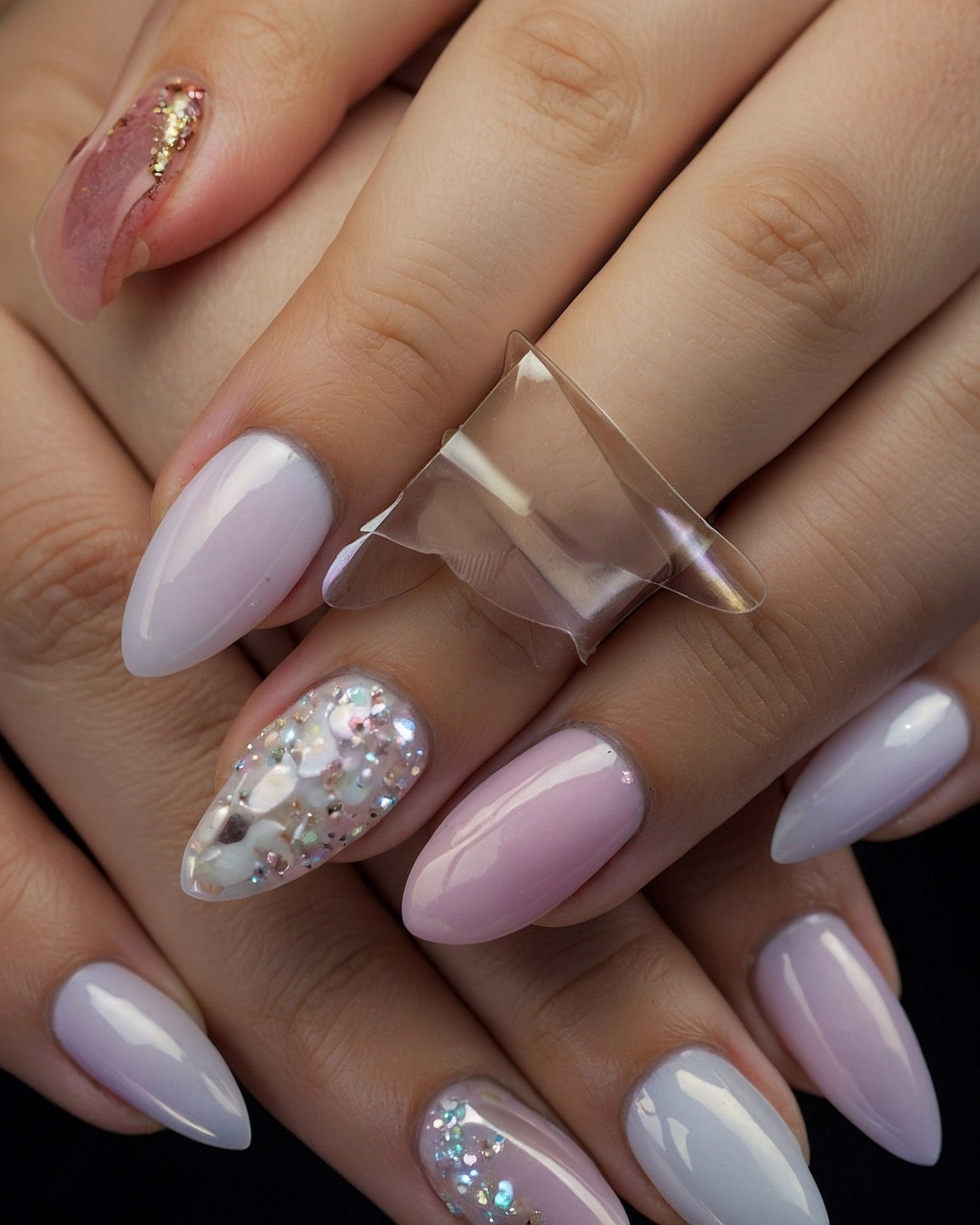 Overlay of iridescent glitter and shimmering stones