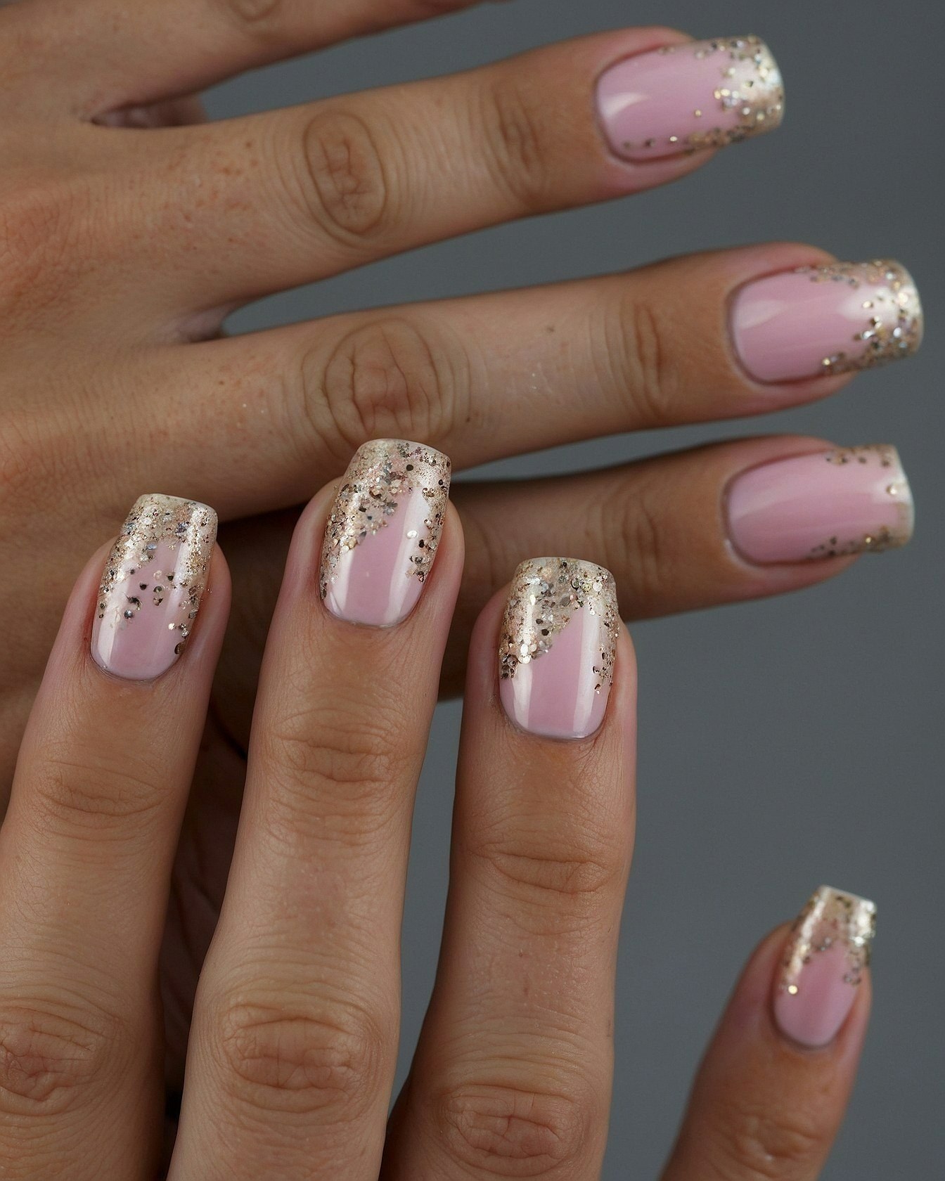 Glittery French Tips on Pink Base