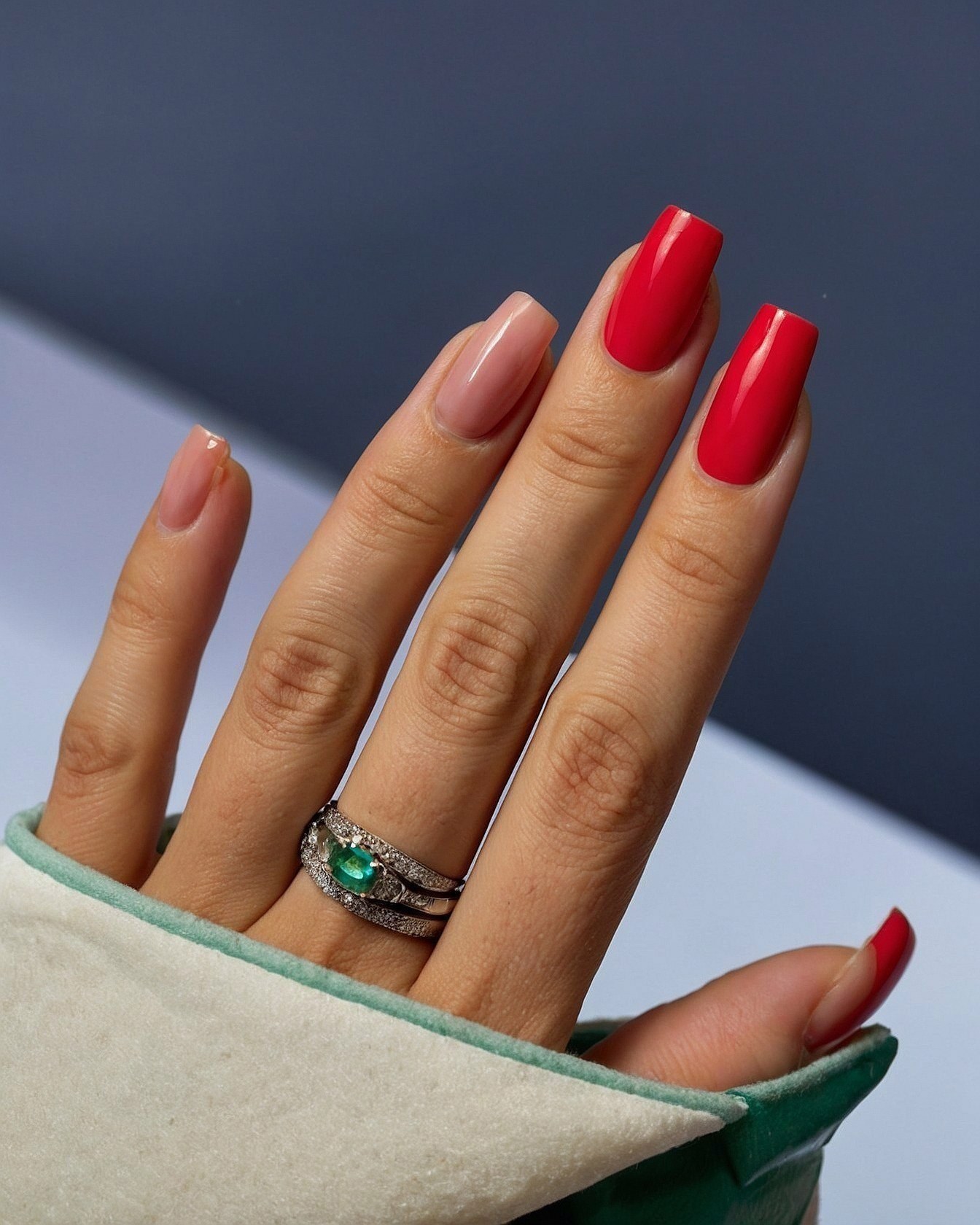 Close-Up on a Diamond-Studded Emerald Ring