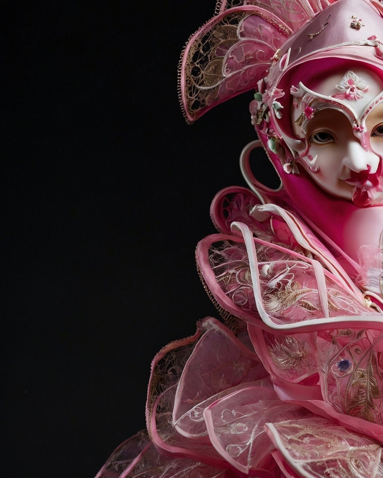 A Masked Face Adorned with Ruffles and Lace