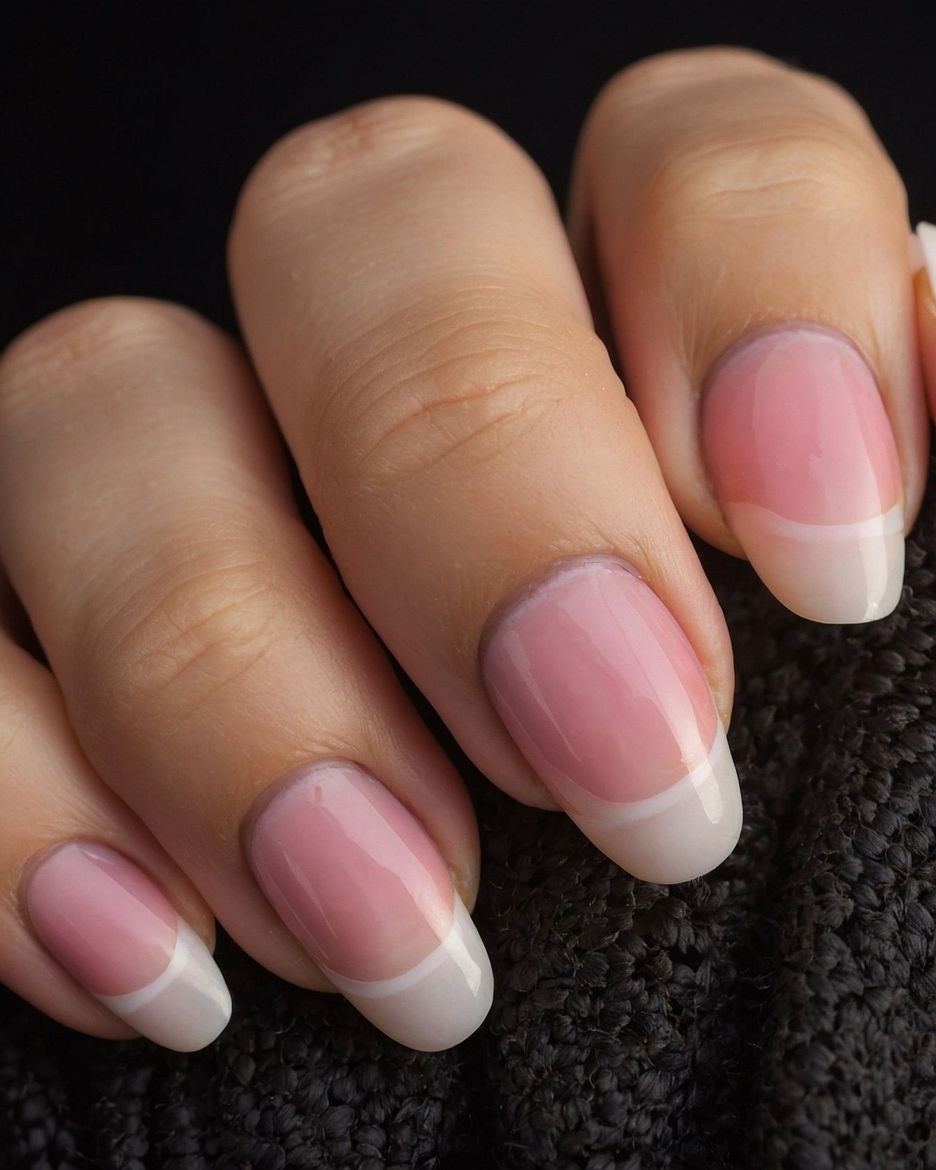 Close-up of a hand with pink and white French tips