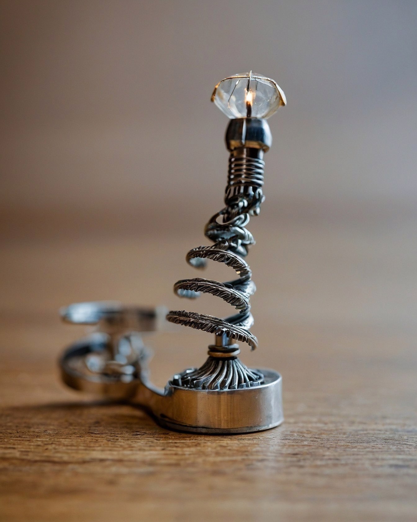 Ornate Metal Sculpture with Crystal Element
