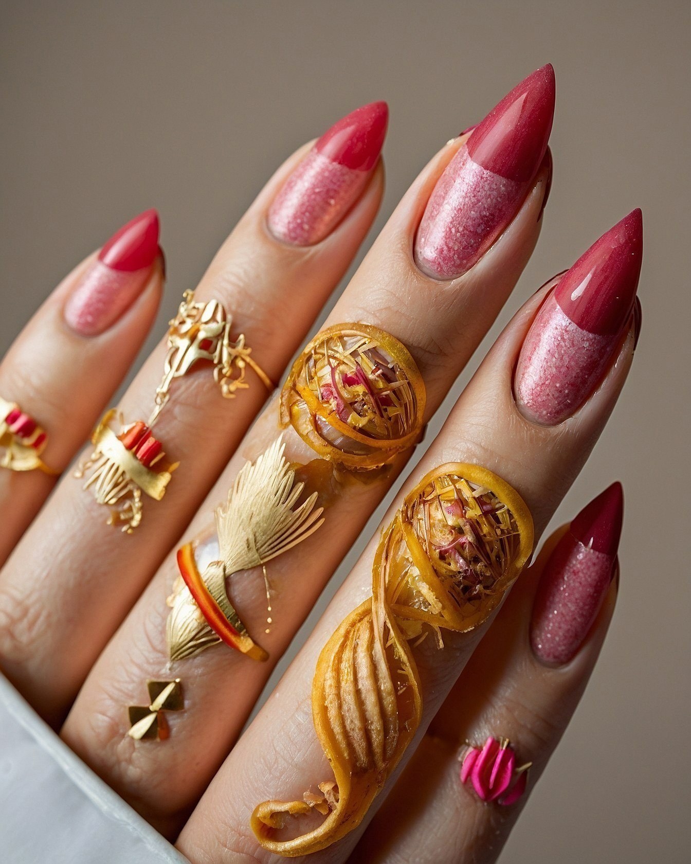 Gold rings with sculpted orange zest details