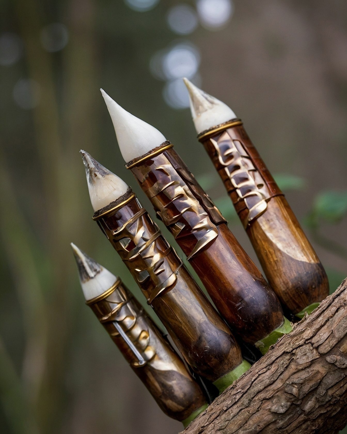 Close-up of Decorative Bamboo-Inspired Nail Adornments