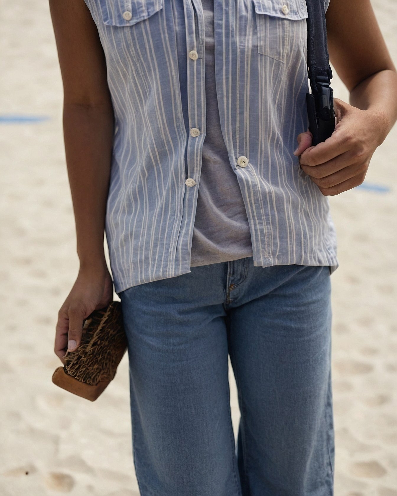 Relaxed Fit Denim with Striped Sleeveless Shirt