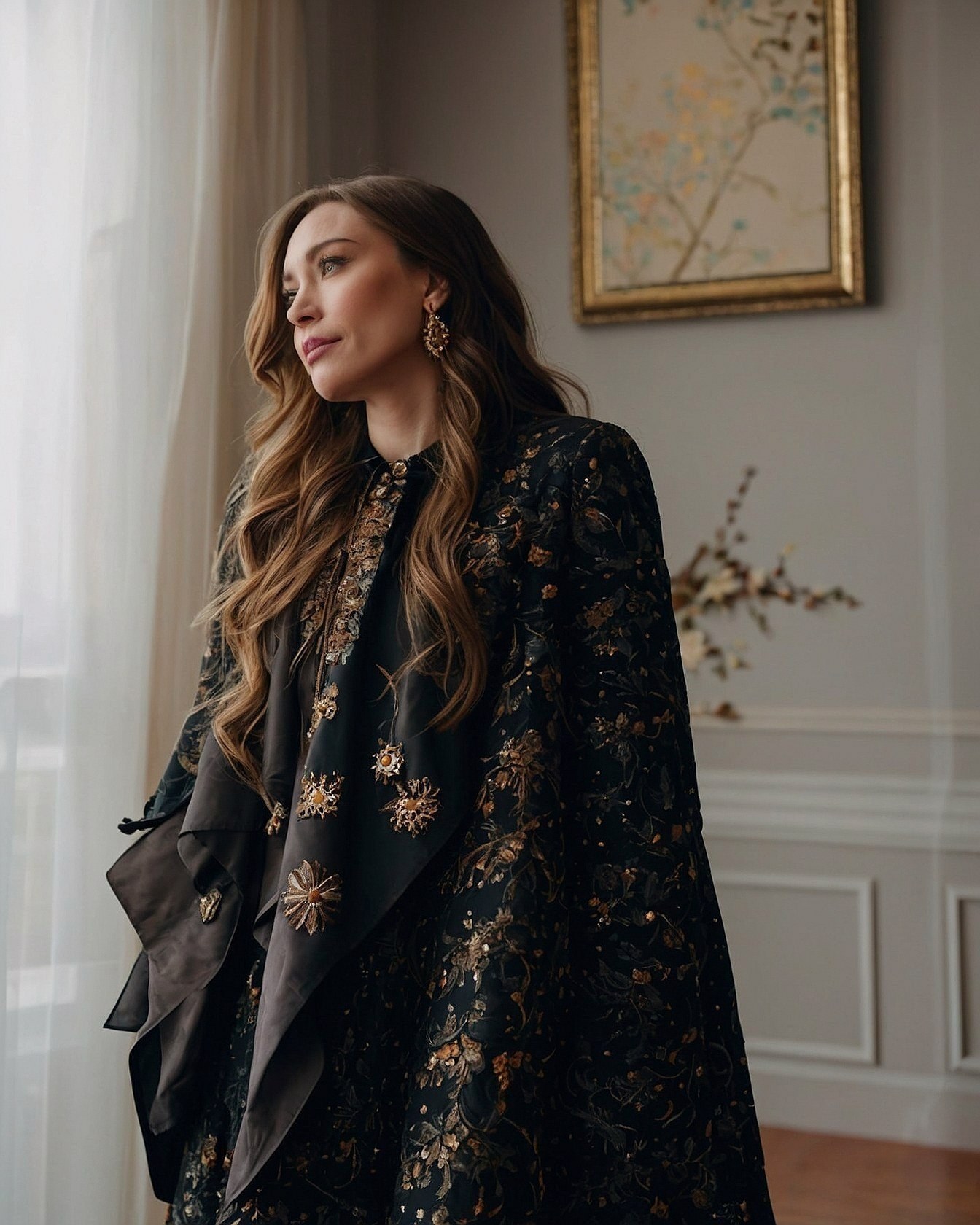 Embellished Collar and Cuffs on a Black Cape