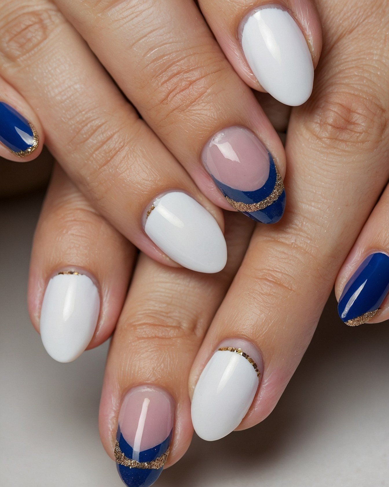 A thin gold line dividing blue and white