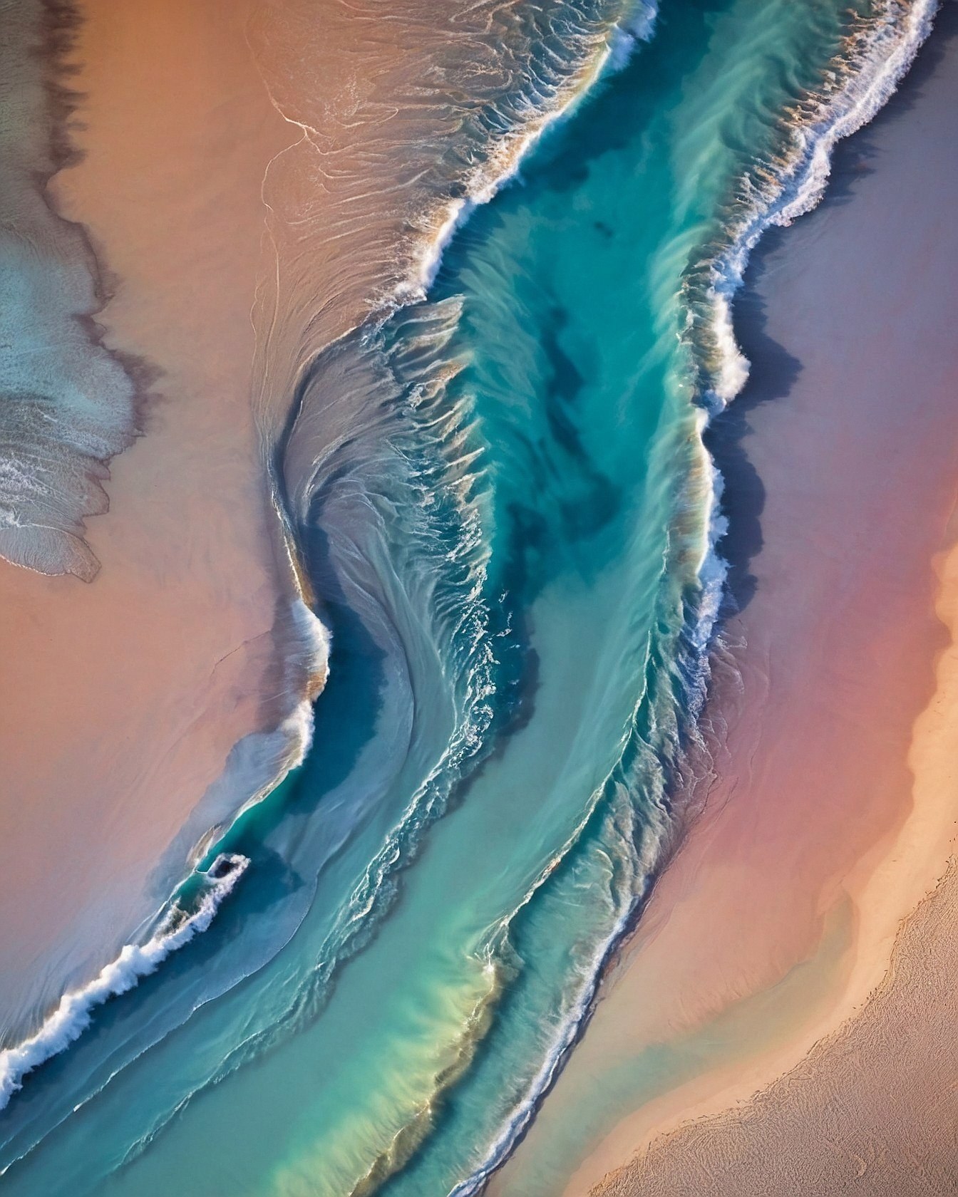 Aerial View of Turquoise Water Meeting Pink Sand