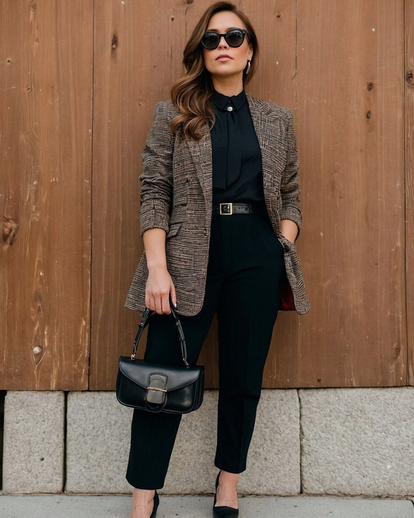 Sharp Black Trousers and a Structured Bag