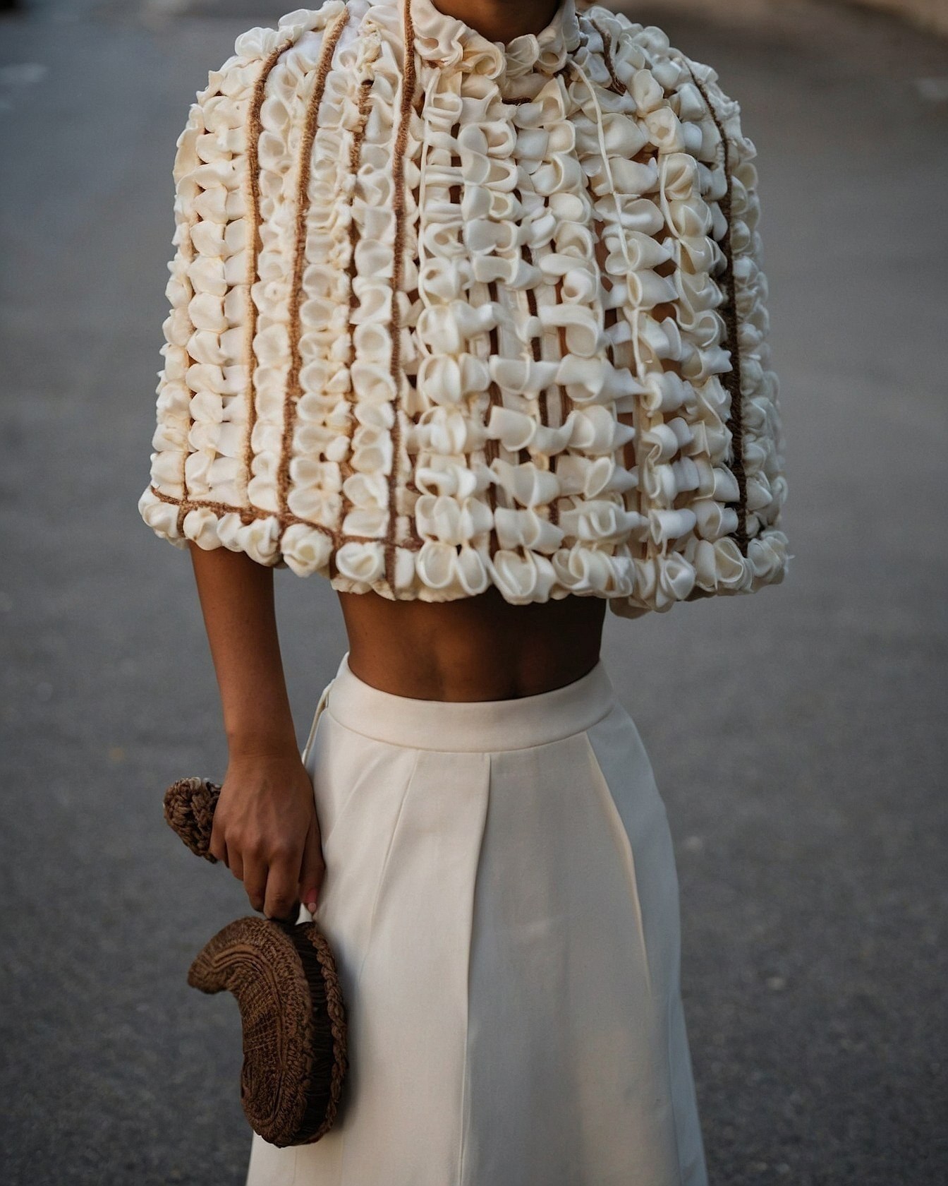 Textured Capelet and Pleated Trousers