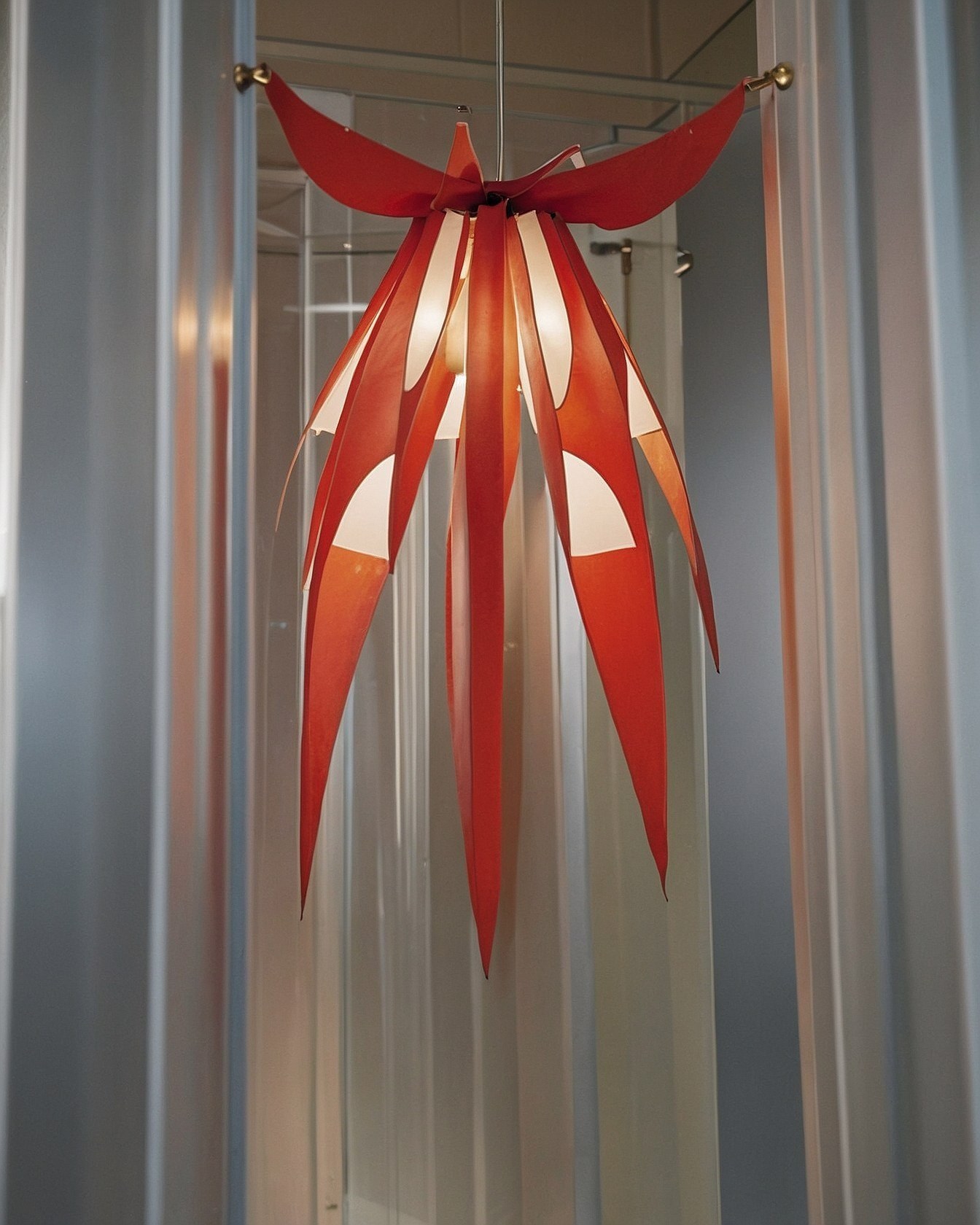 Sculptural Pendant Light with Orange Petal Accents