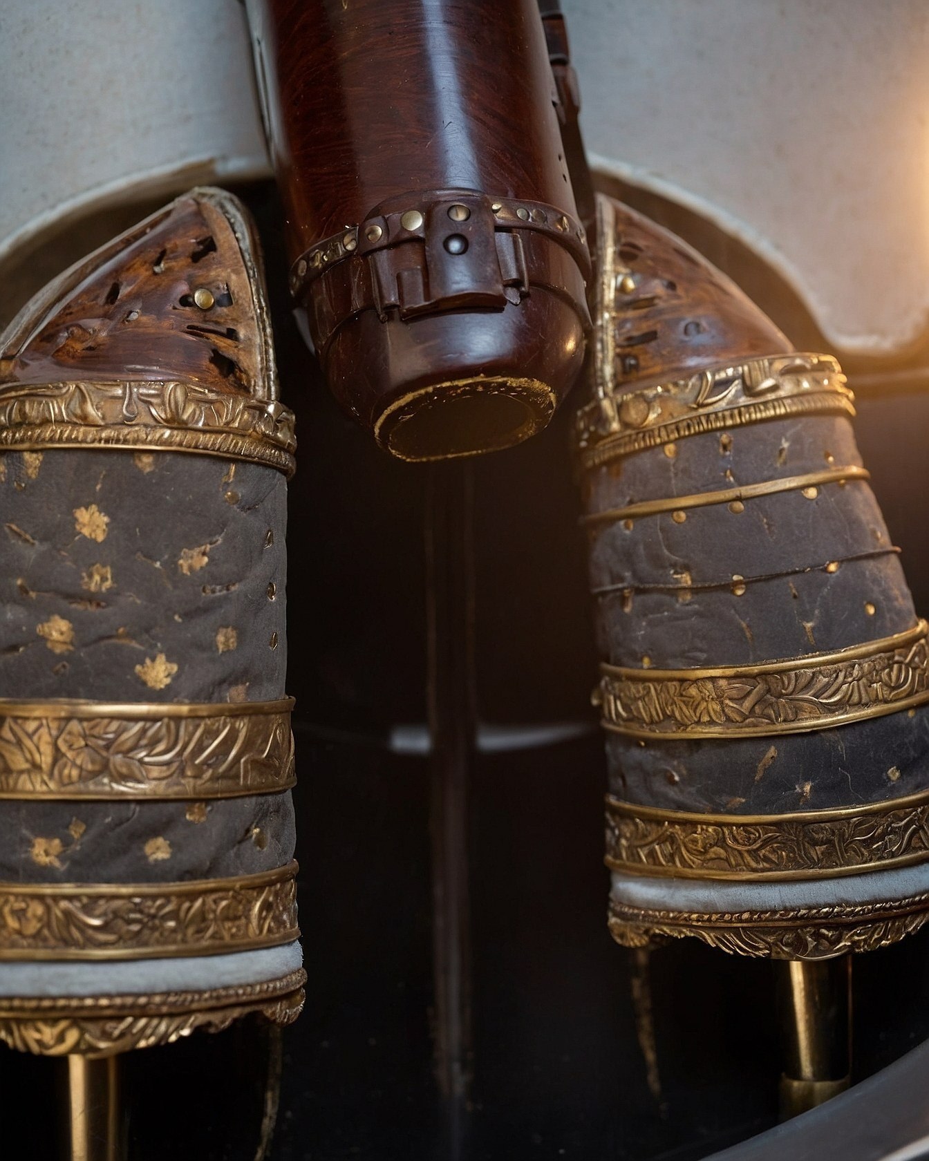 Close-up on ornate velvet boot detailing