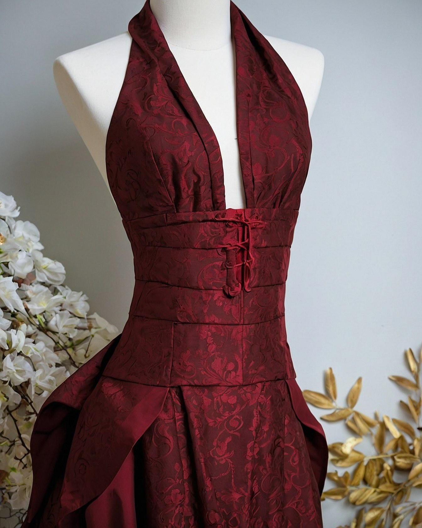 Lace-Up Bodice and Rich Jacquard Texture