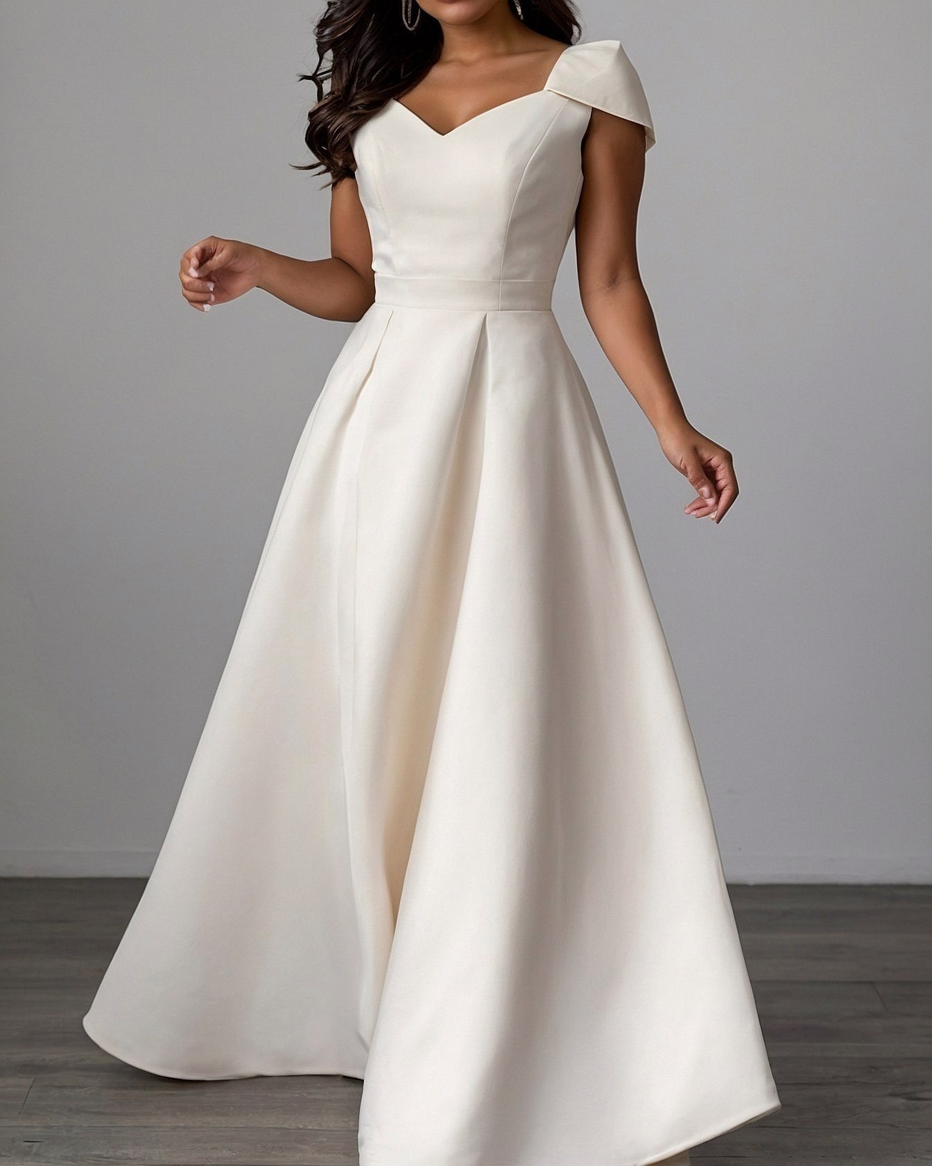 Cream Off-Shoulder A-Line Gown with Structured Bodice