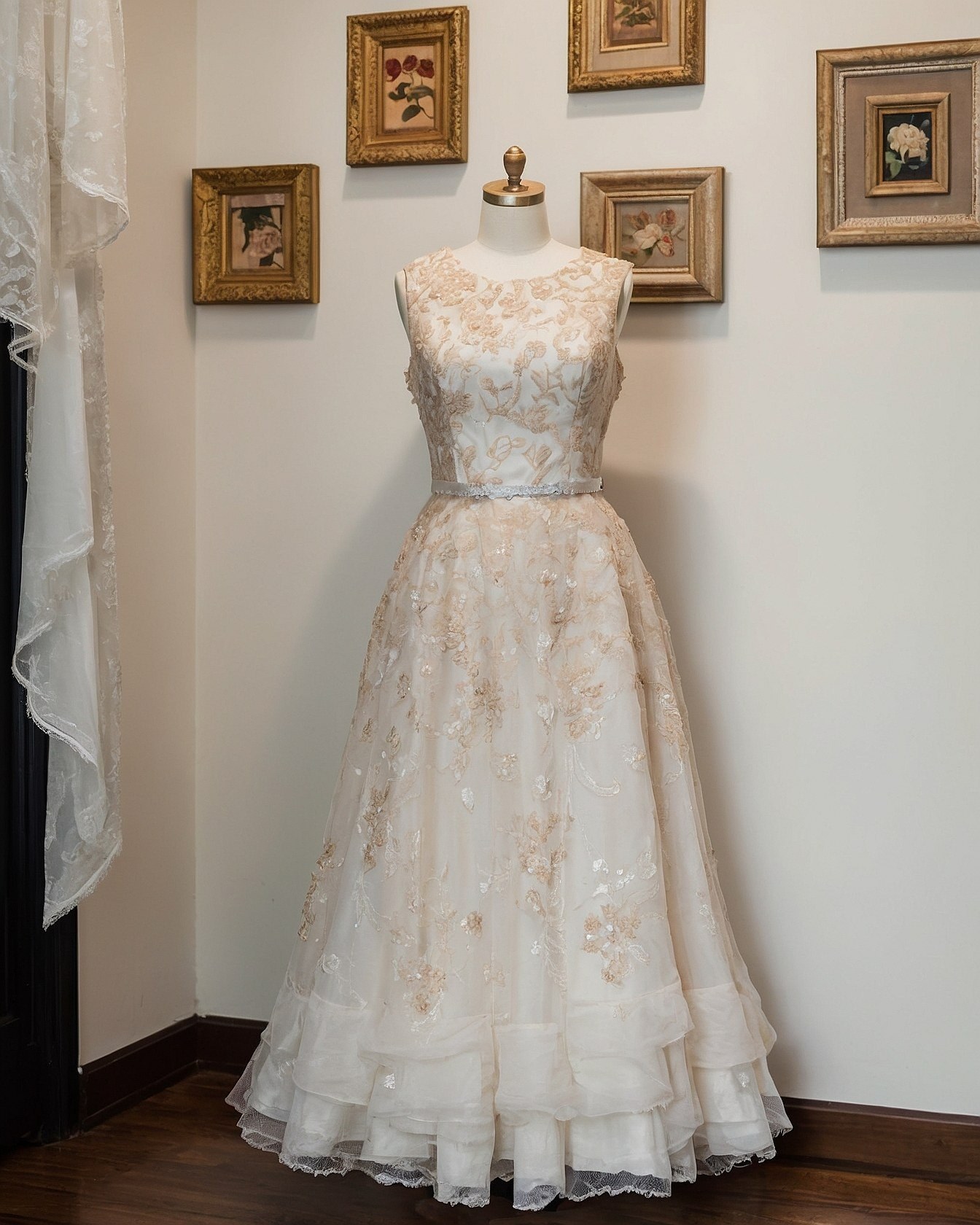 Ornate Lace Bodice and Tiered Skirt Detail