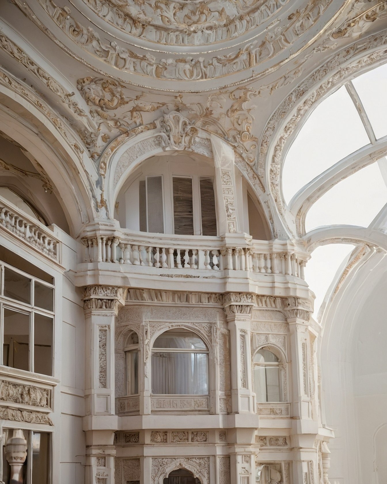 Ornate Balustrade and Arched Windows