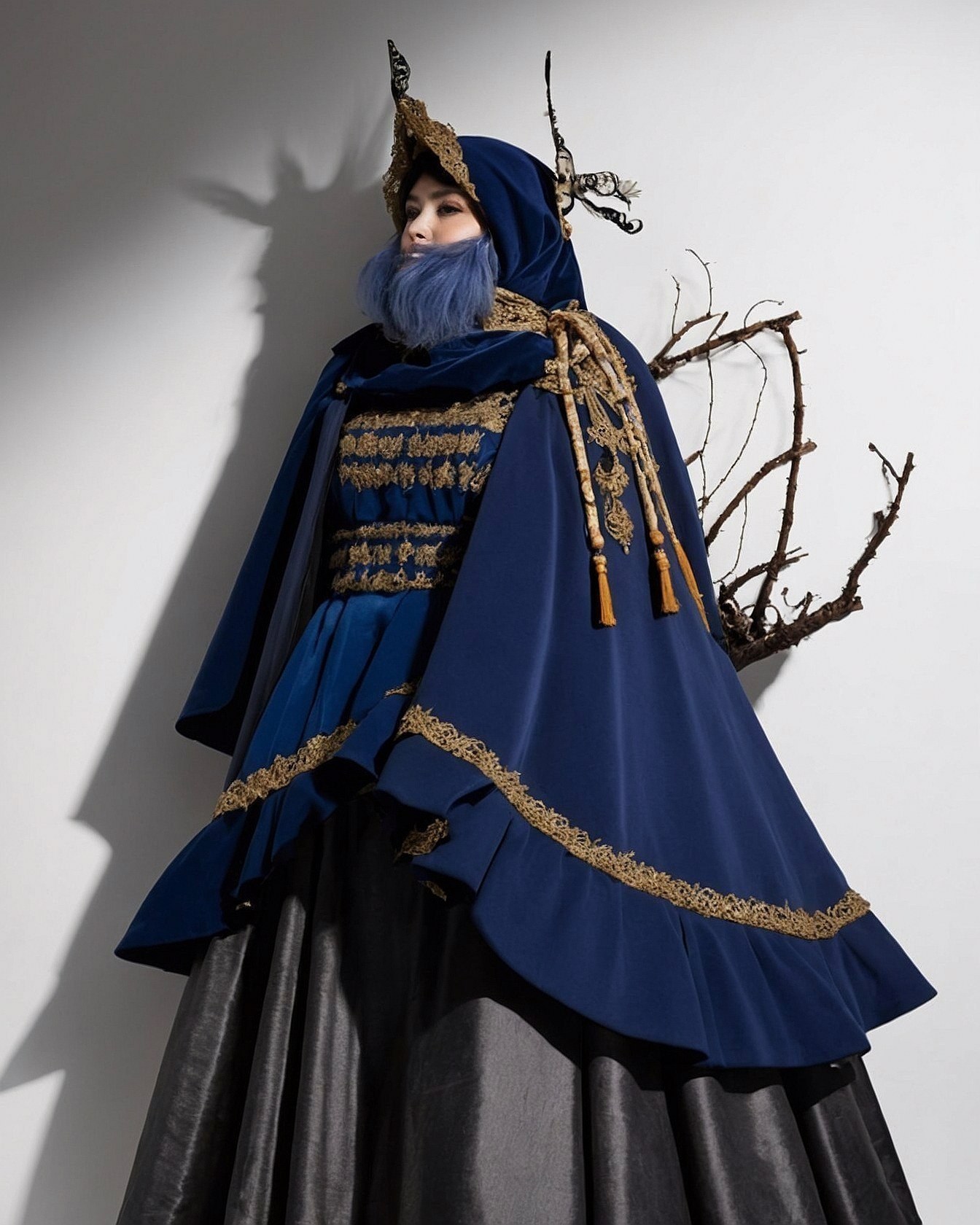 Intricate Gold Embroidery on Deep Blue Velvet