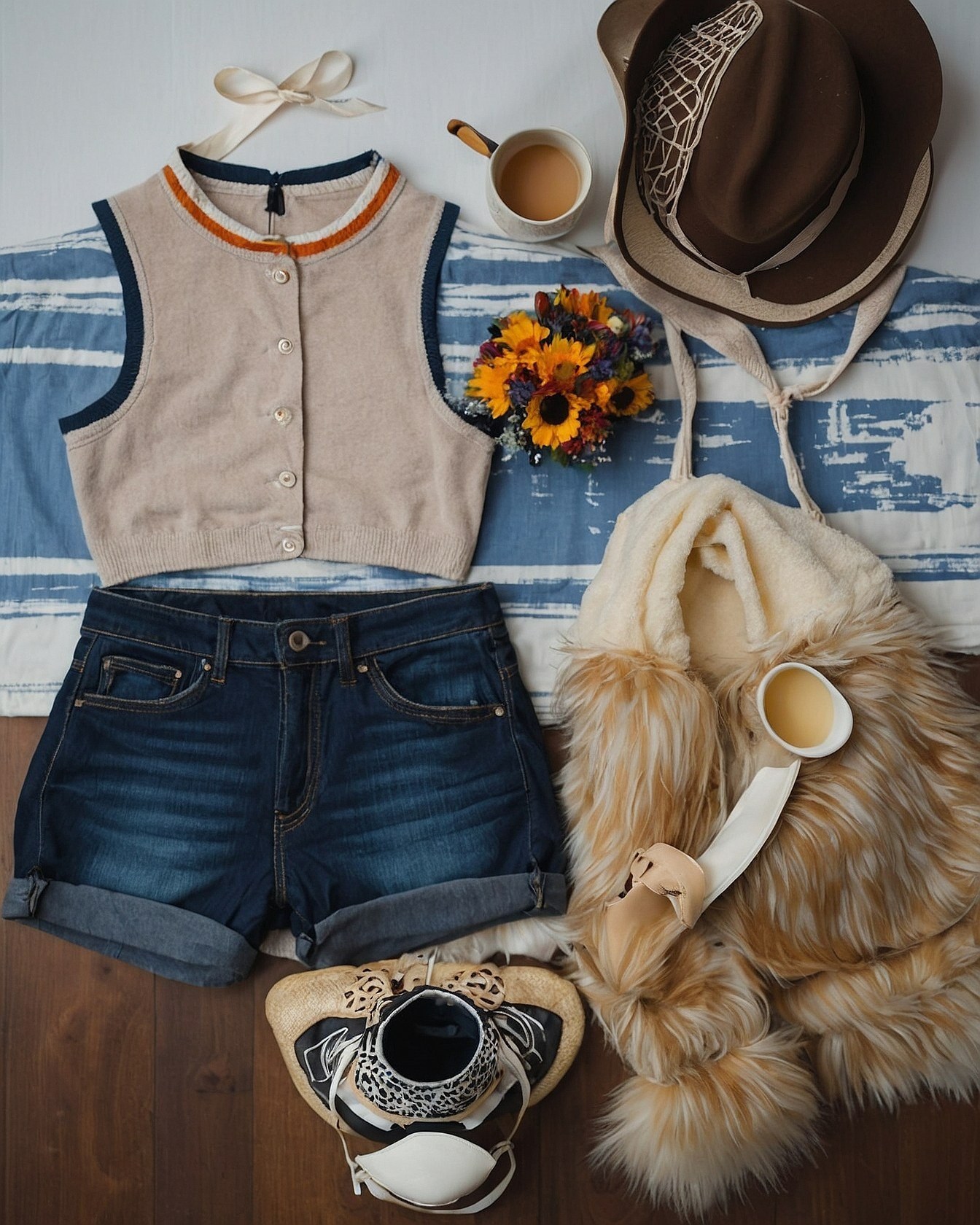 Cropped knit vest with contrasting trim detail