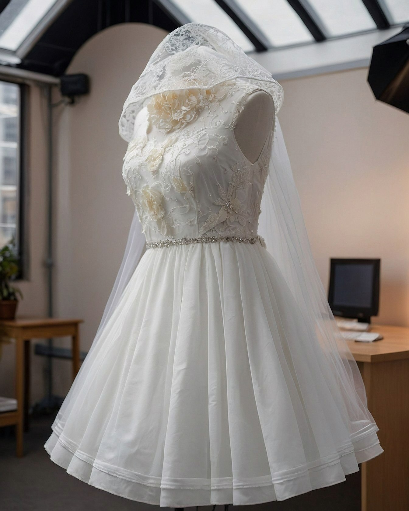 Delicate Floral Appliques and Beaded Waistband Detail
