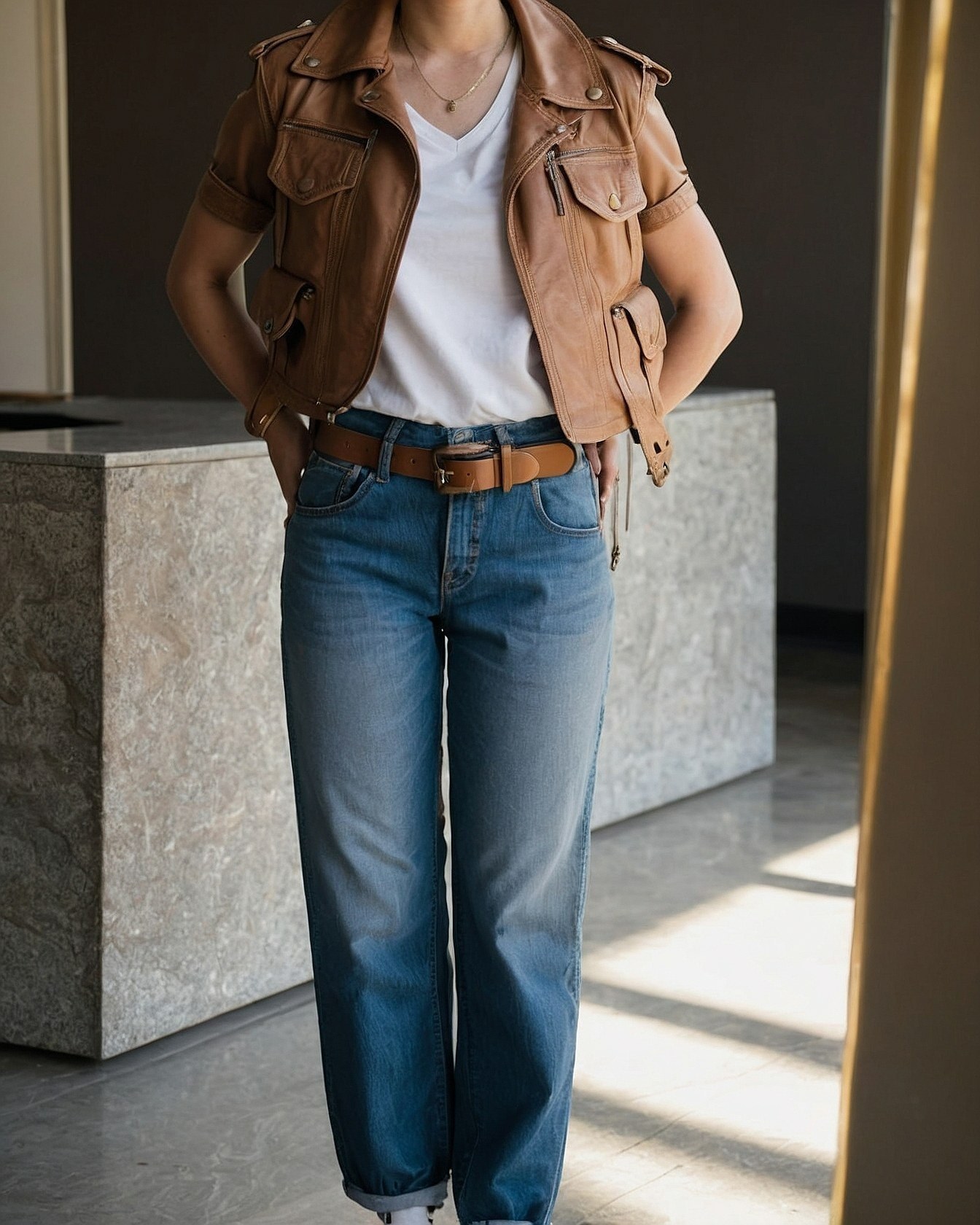 Leather Jacket Accents on a Simple Tee