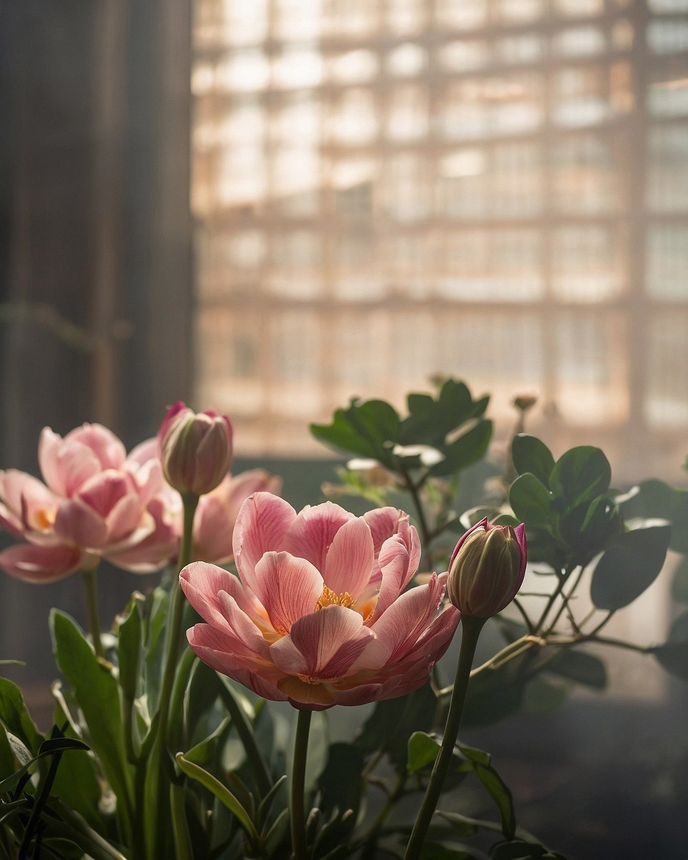 Soft light on layered tulip petals