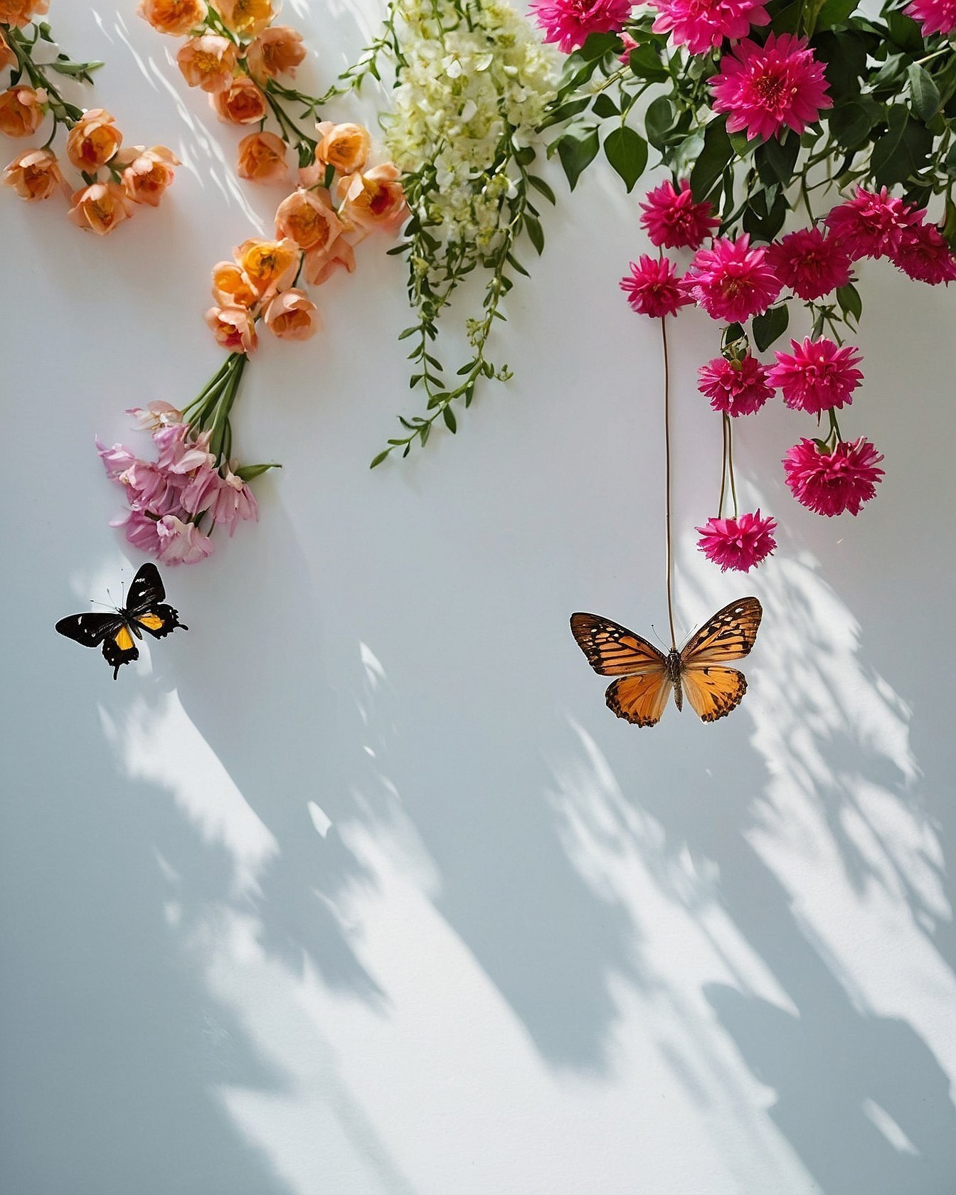 Floral cascades and fluttering wings