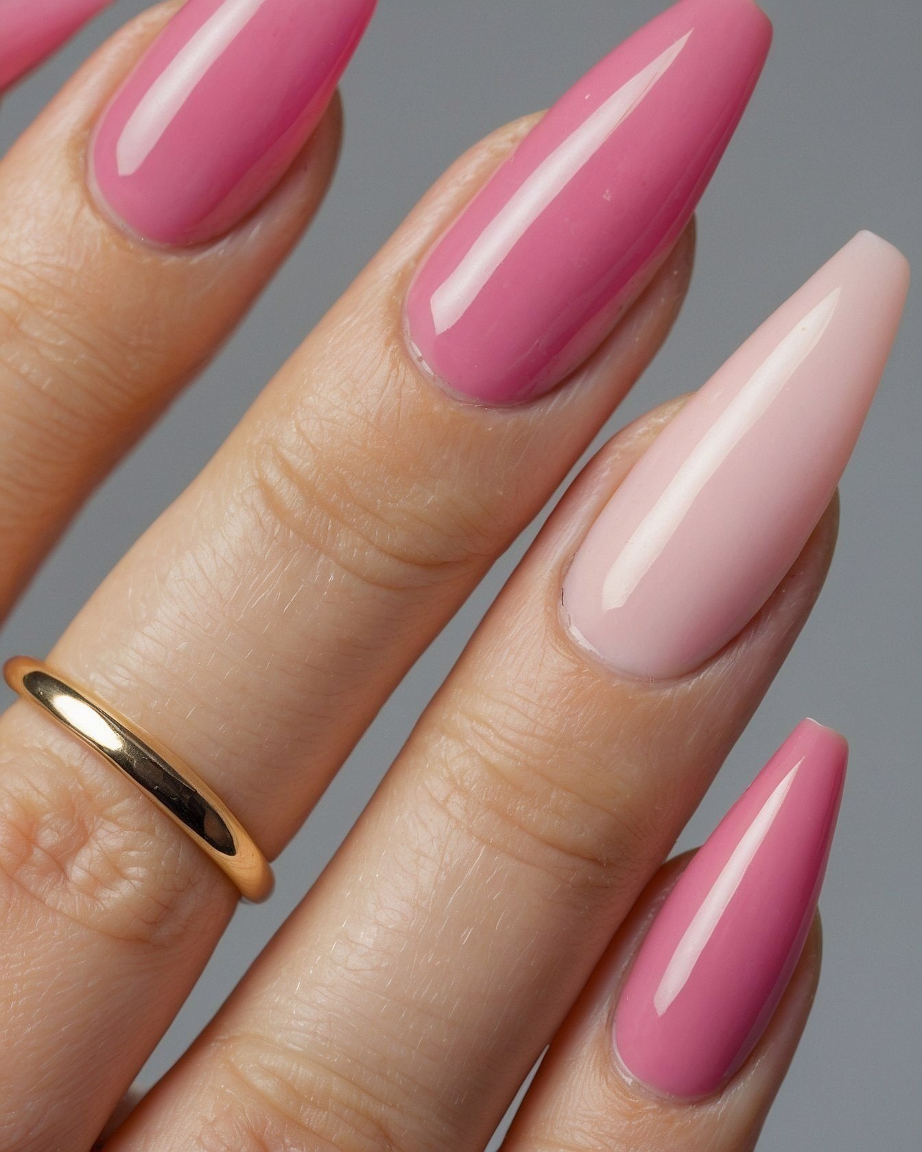 Juxtaposed Pink Tones on Coffin Nails