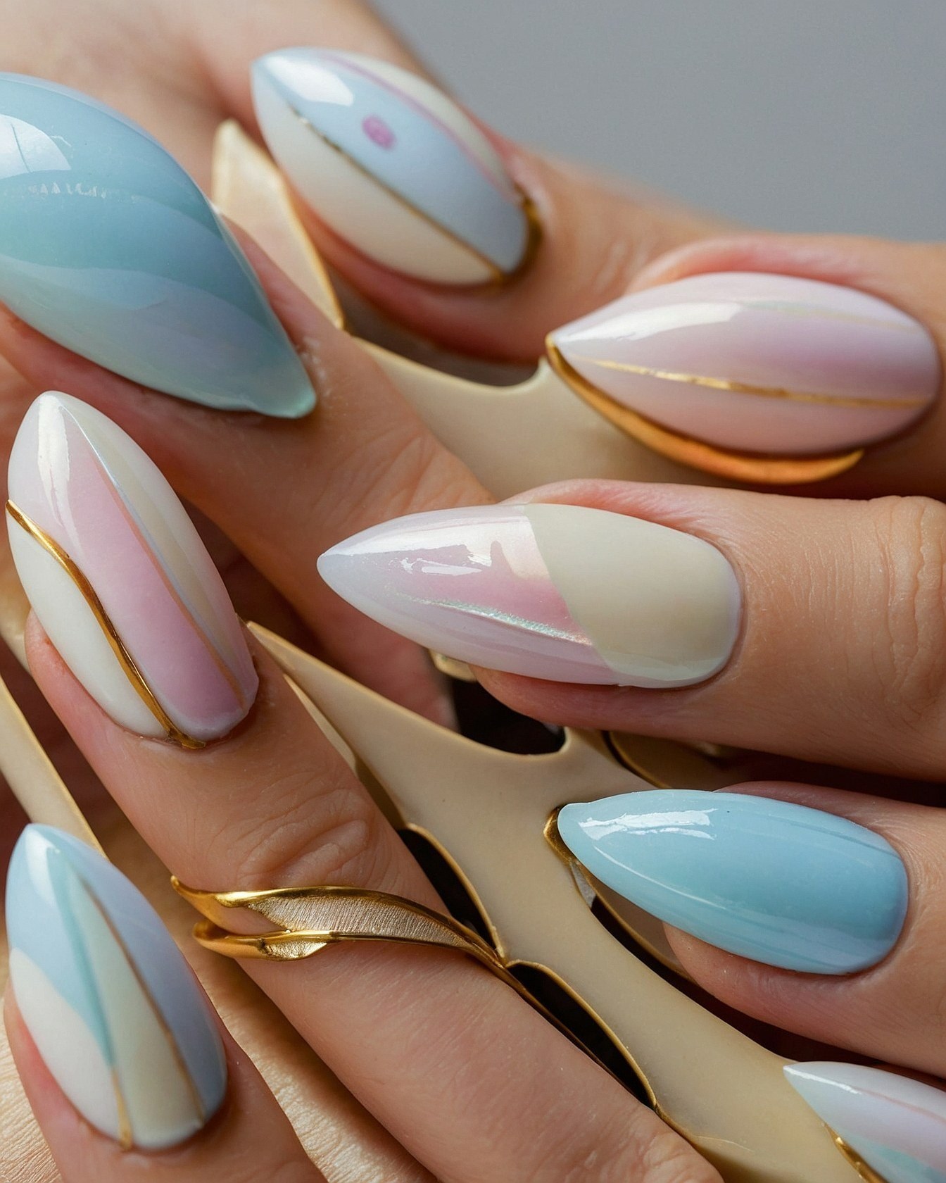 Close-up of Fingernails with Golden Accents