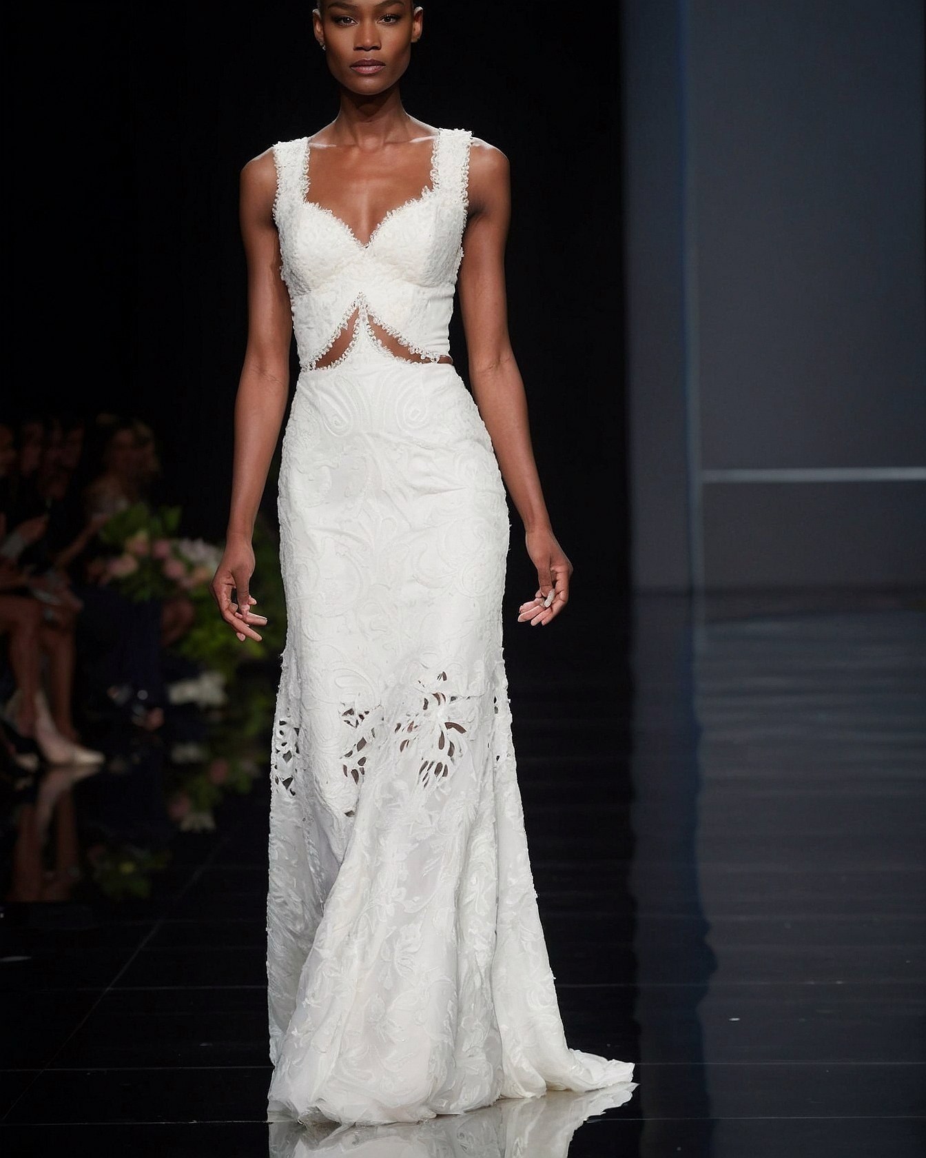 Visible Waistline Cutout with Textured Lace Skirt