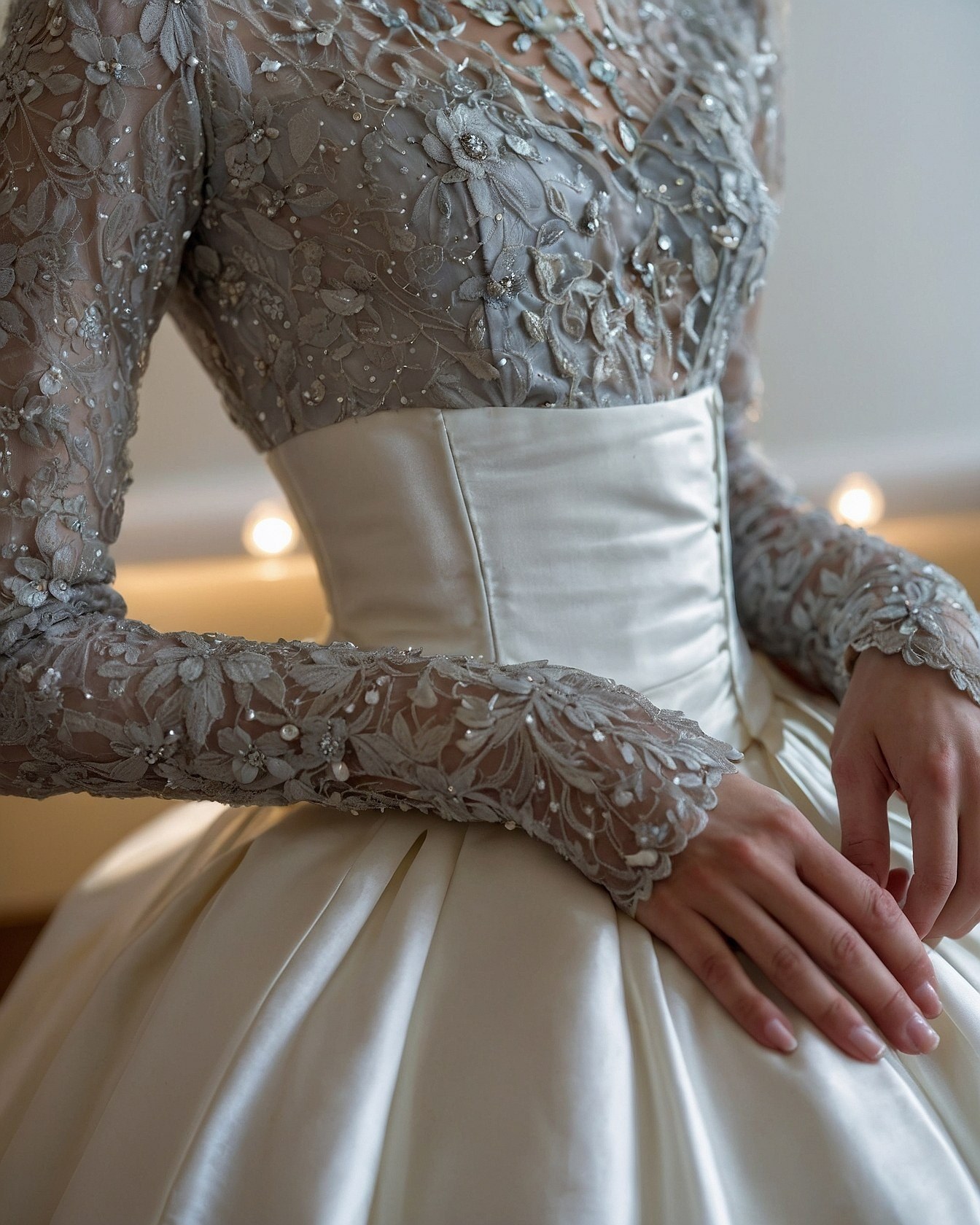 Intricate Lace Sleeves Gathered at the Wrist