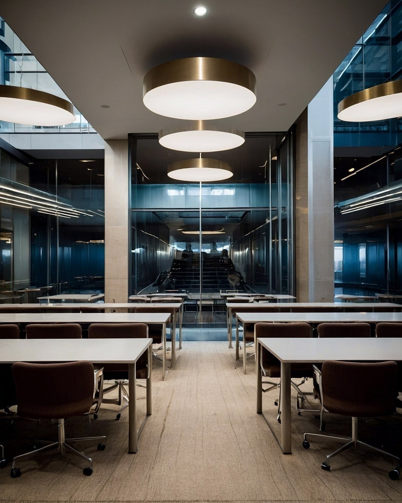 Circular Brass and White Pendant Lights