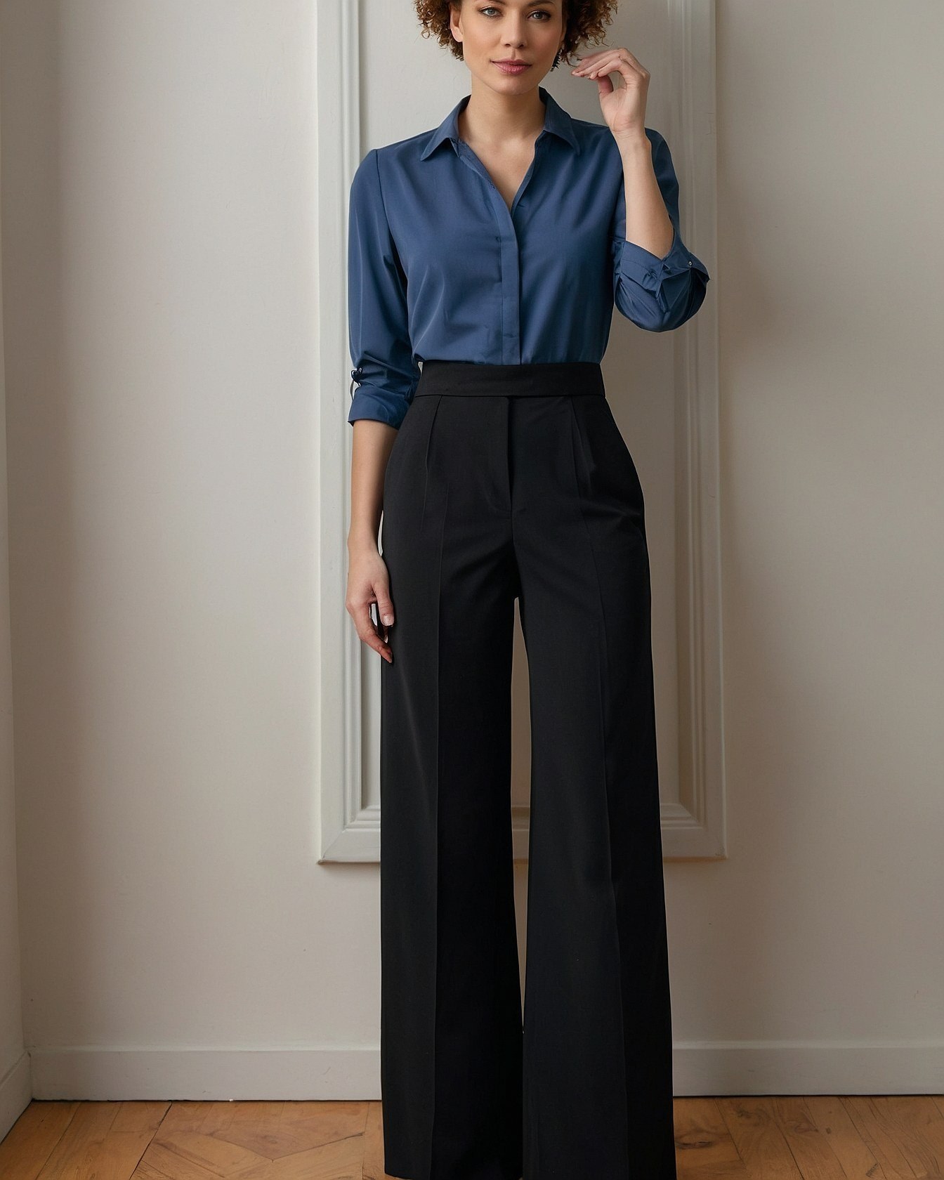 Crisp Button-Down and Wide-Leg Trouser Pairing