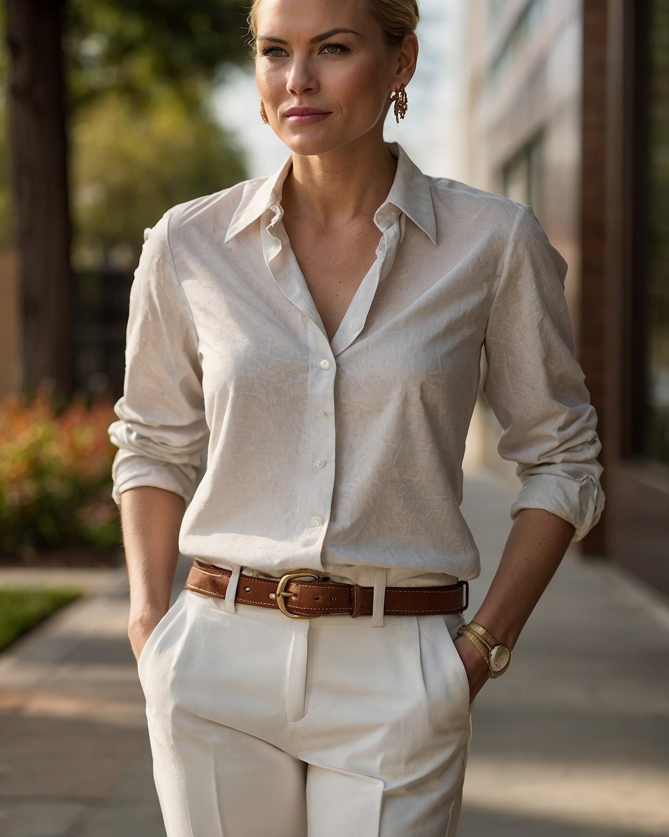 Button Detail on a Light Linen Shirt