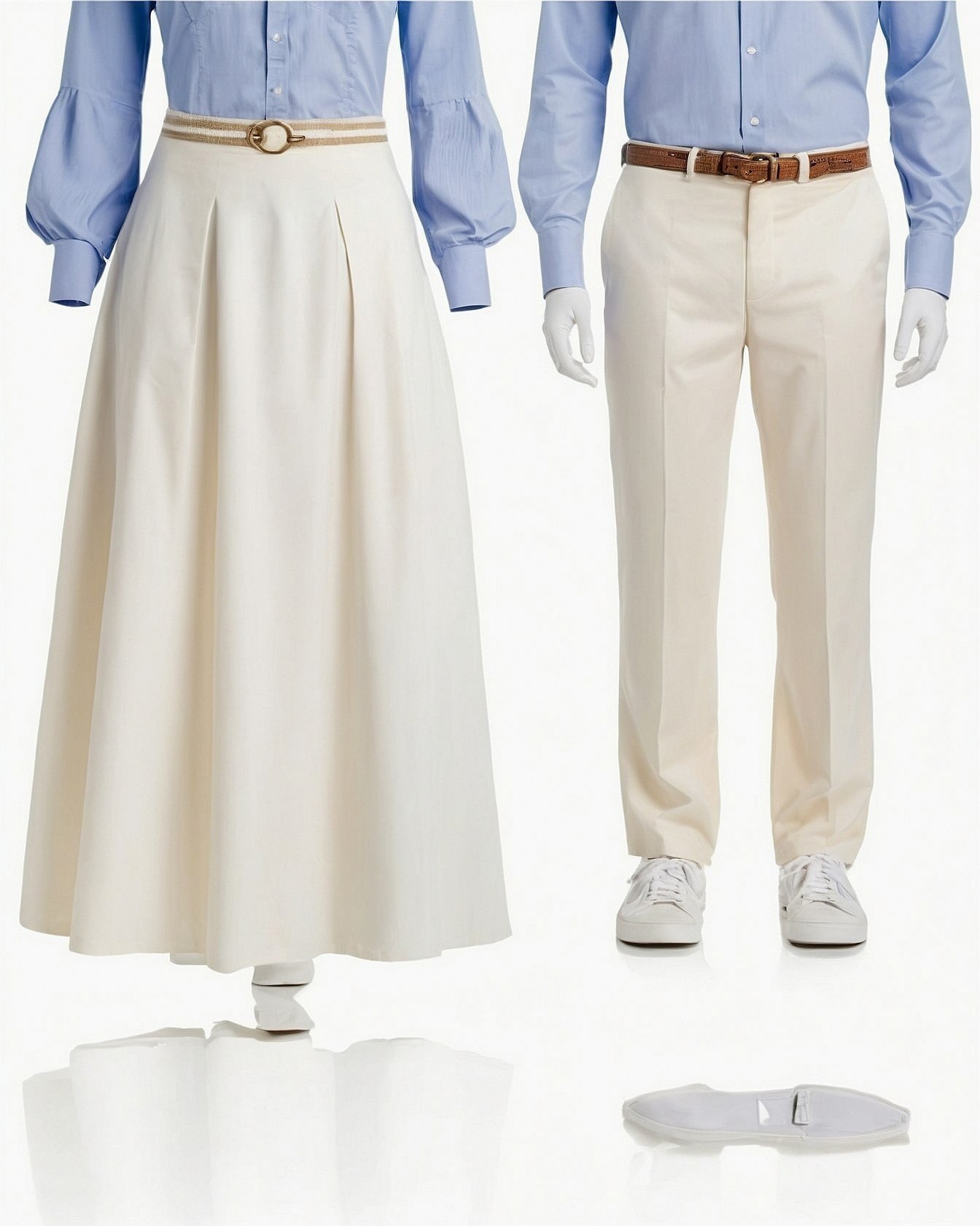 Cream Pleated Maxi Skirt and Trousers