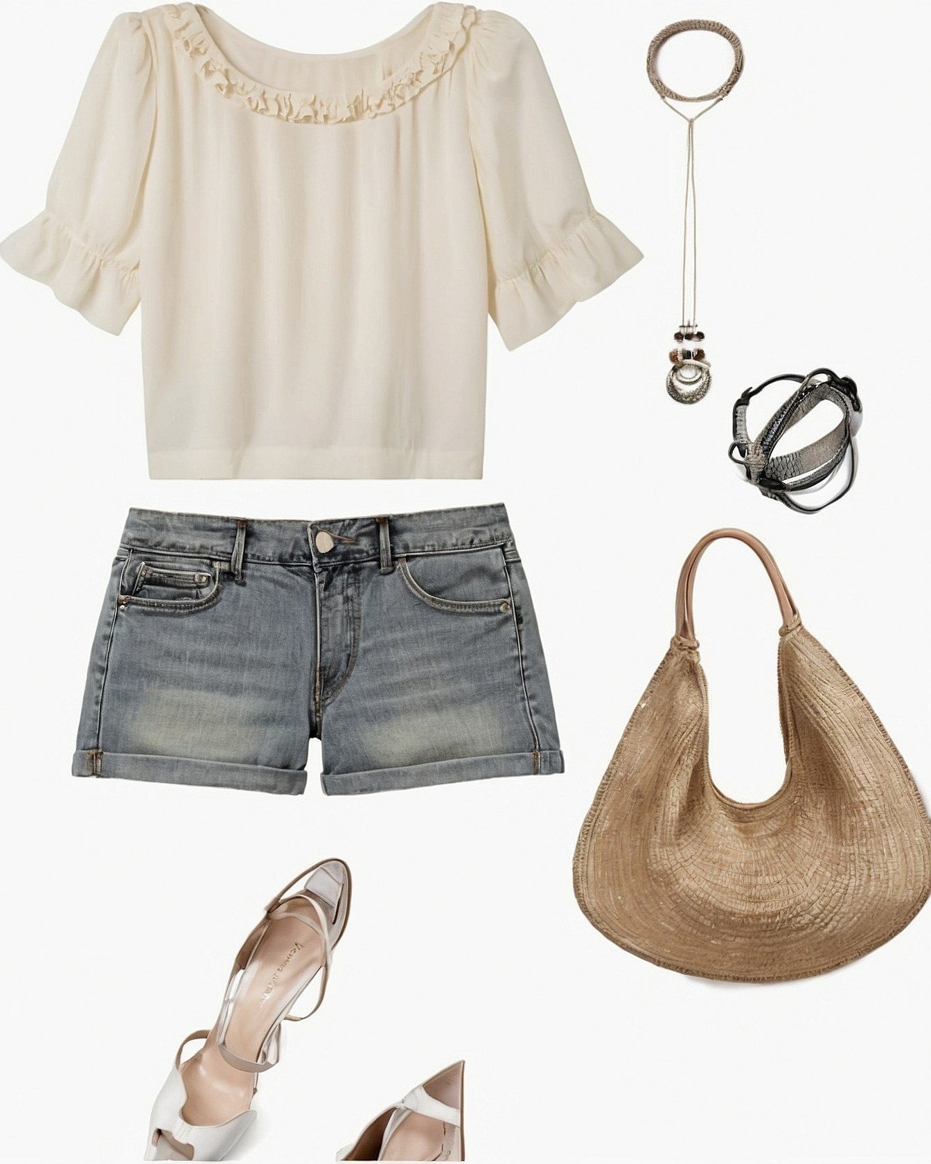 Selecting A Vintage Ruffle Top And Denim Shorts