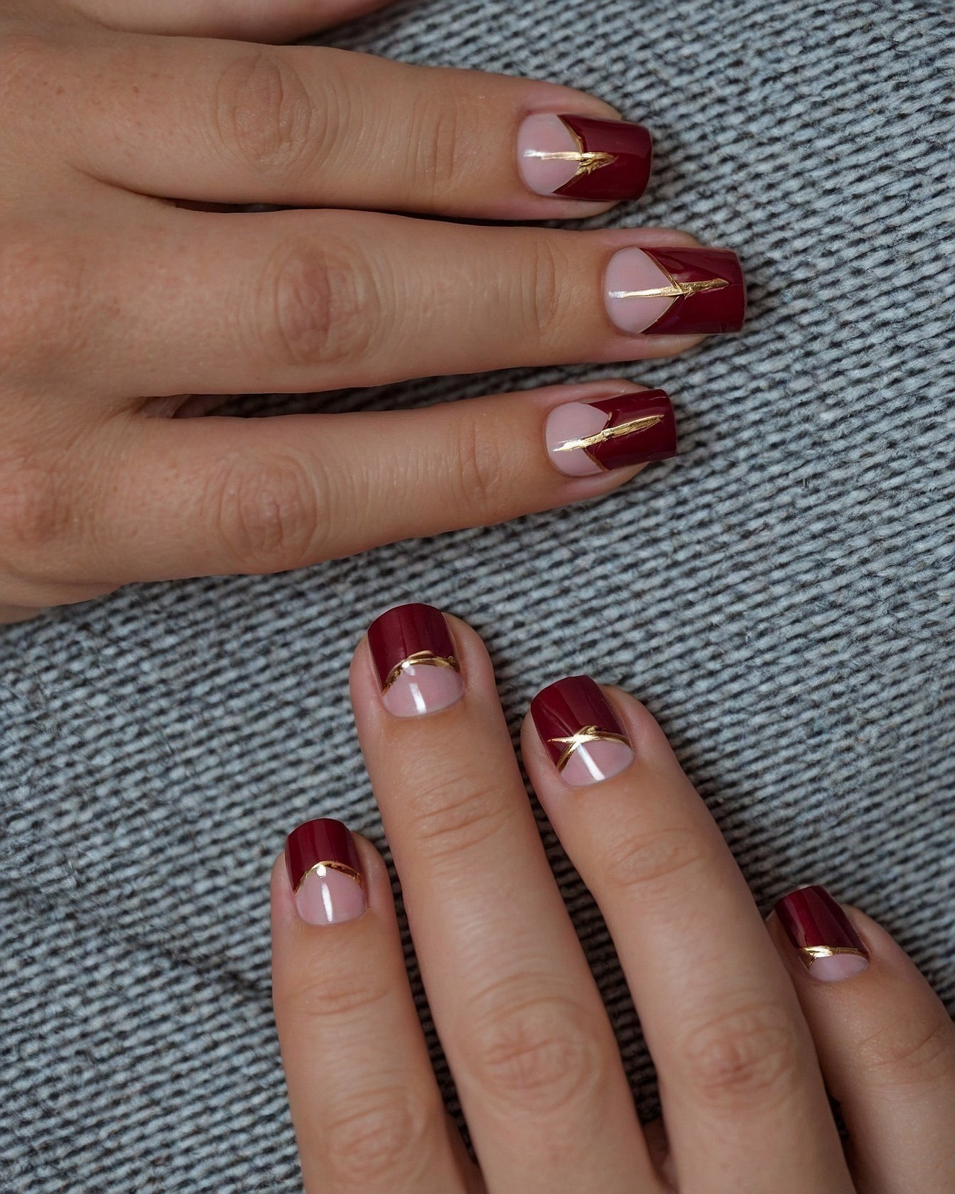 Choosing Red And Gold Half Moon Nail Designs