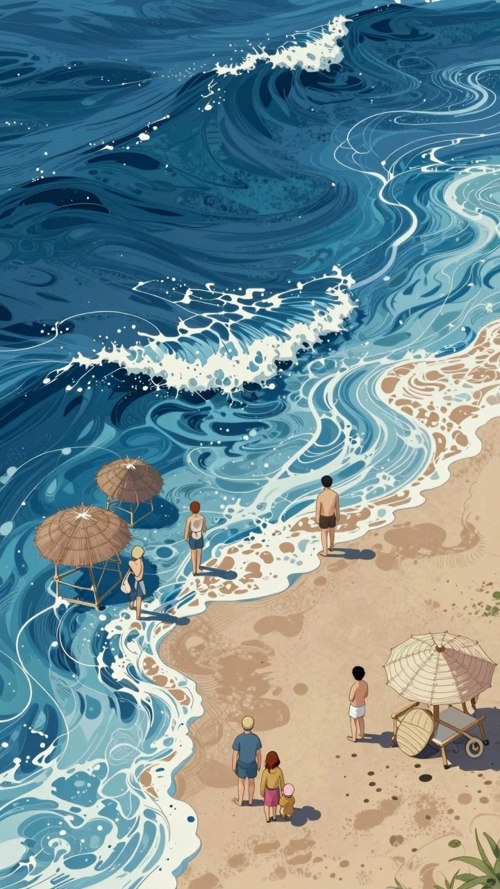 Selecting Sea Green Wallpaper With Coastal Waves and Sand Motifs