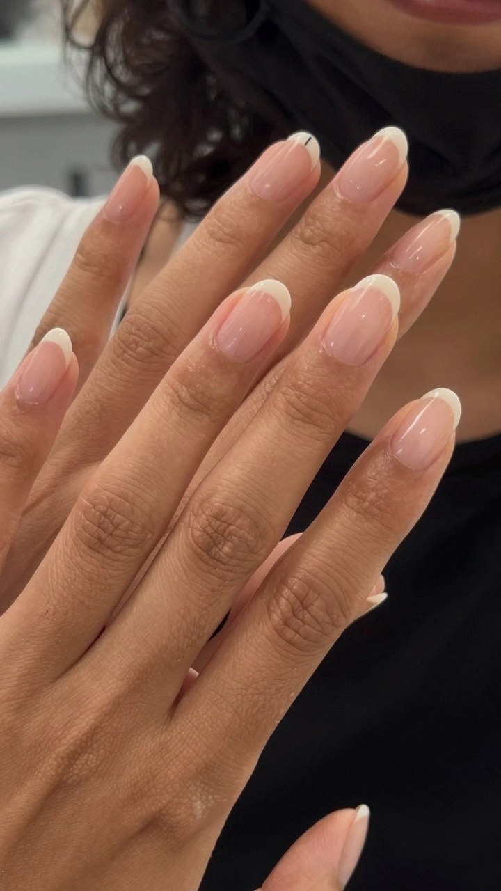 Selecting Rounded Almond Nails with Classic French Tips
