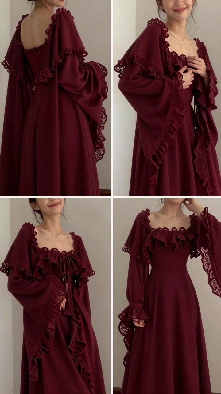 Selecting Long Sleeve Ruby Red Dresses with Ruffle Details