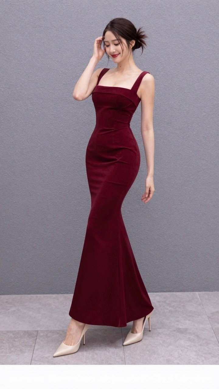 Selecting a Wide Strap Dark Red Mermaid Dress