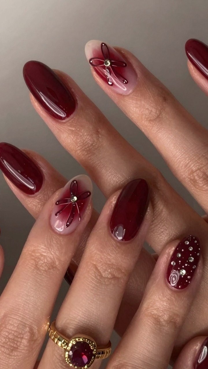 Choosing the Best Red Nails with 3D Bows and Rhinestones