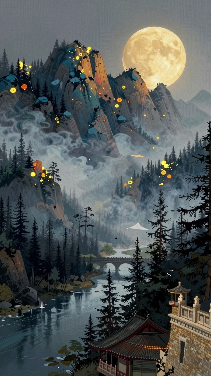 Selecting A Glowing Mountain Moon Fantasy Forest Wallpaper