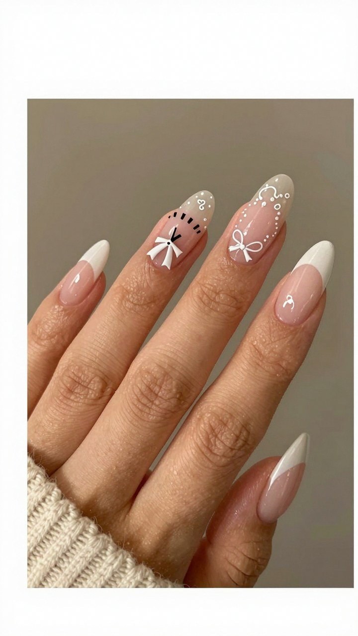 Choosing Brown Swirl Nails with Delicate Bow Accents